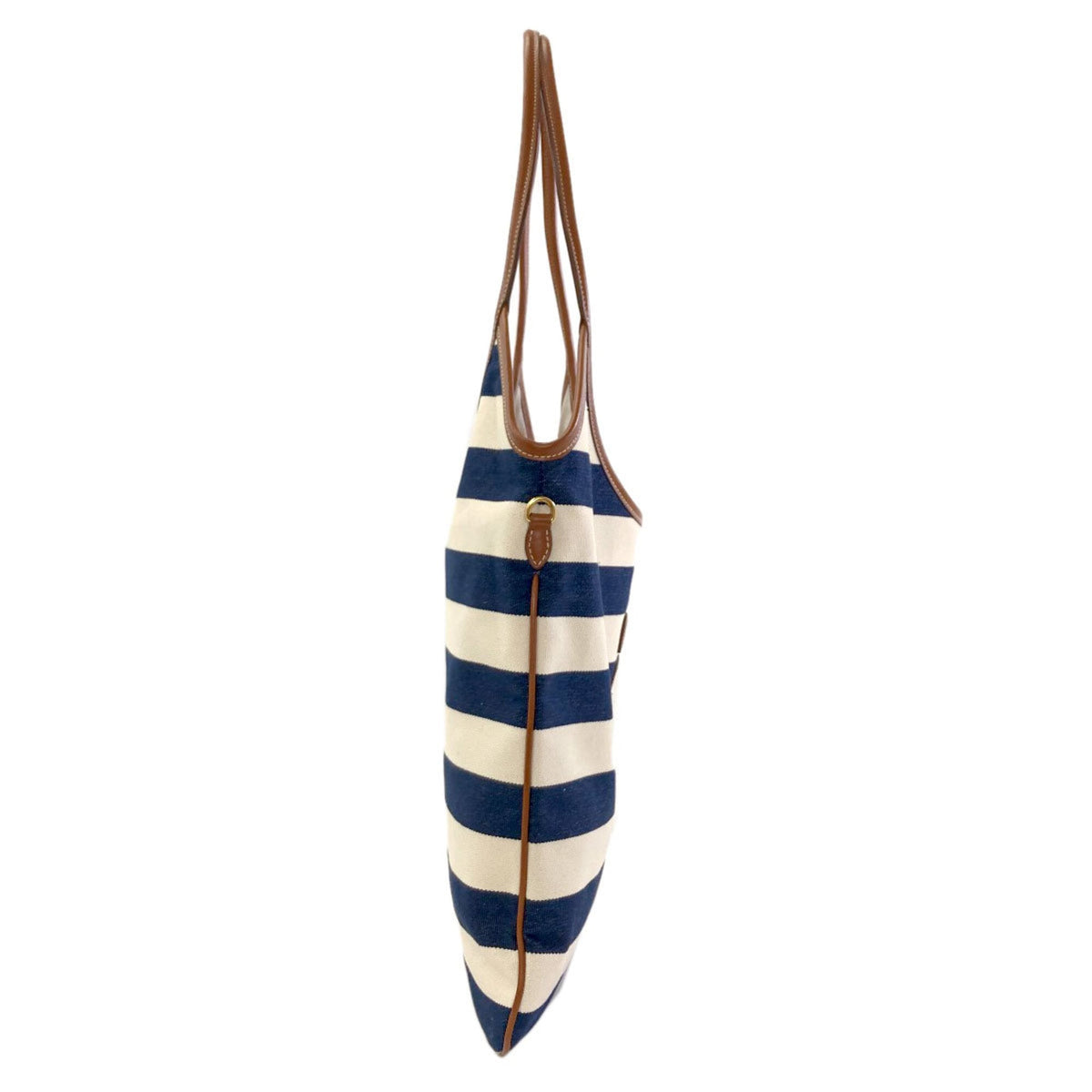 Miu Miu Brown Navy White Canvas Leather Tote Bag (Pre-Owned)