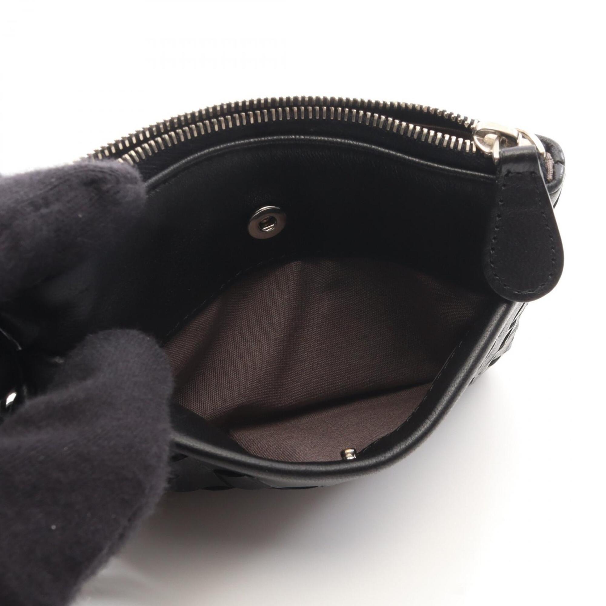Bottega Veneta Black Leather Coin Purse/Coin Case (Pre-Owned)