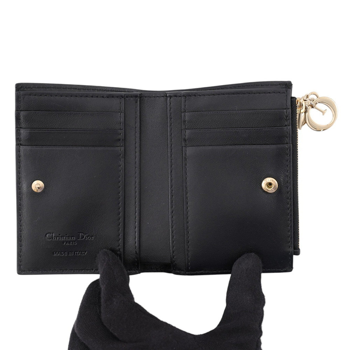Christian Dior Lady Dior Black Leather Wallet (Bi-Fold) (Pre-Owned)