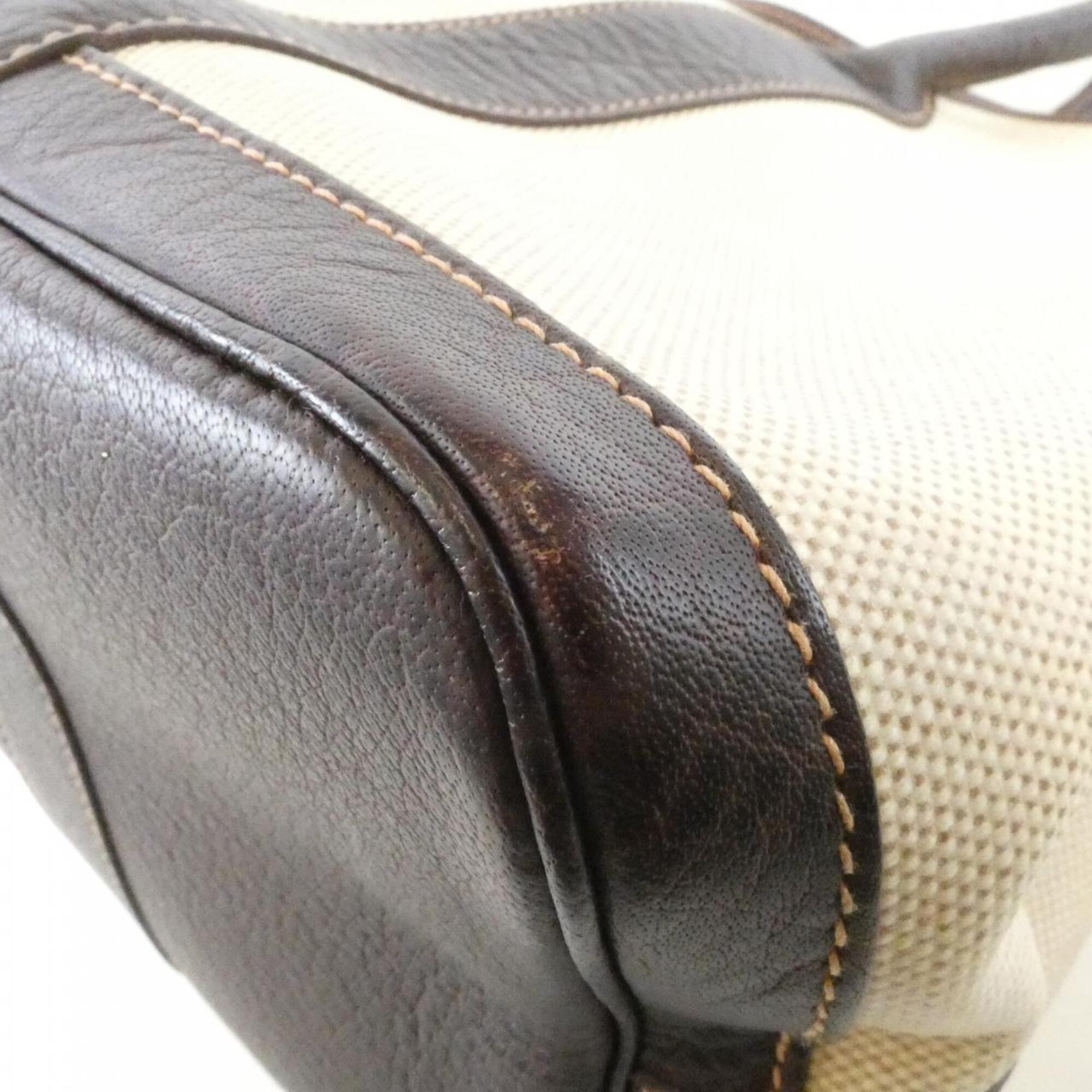 Hermes Brown Toile H Buffle Skipper Leather Handbag (Pre-Owned)