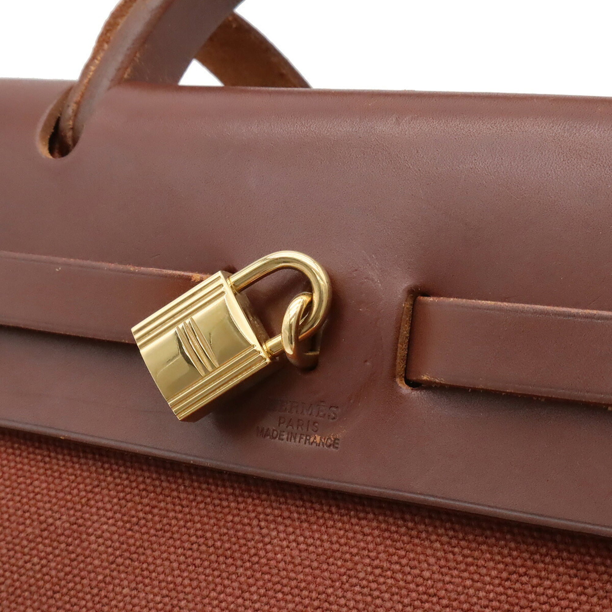 Hermes Brown Canvas Handbag Shoulder Bag (Pre-Owned)