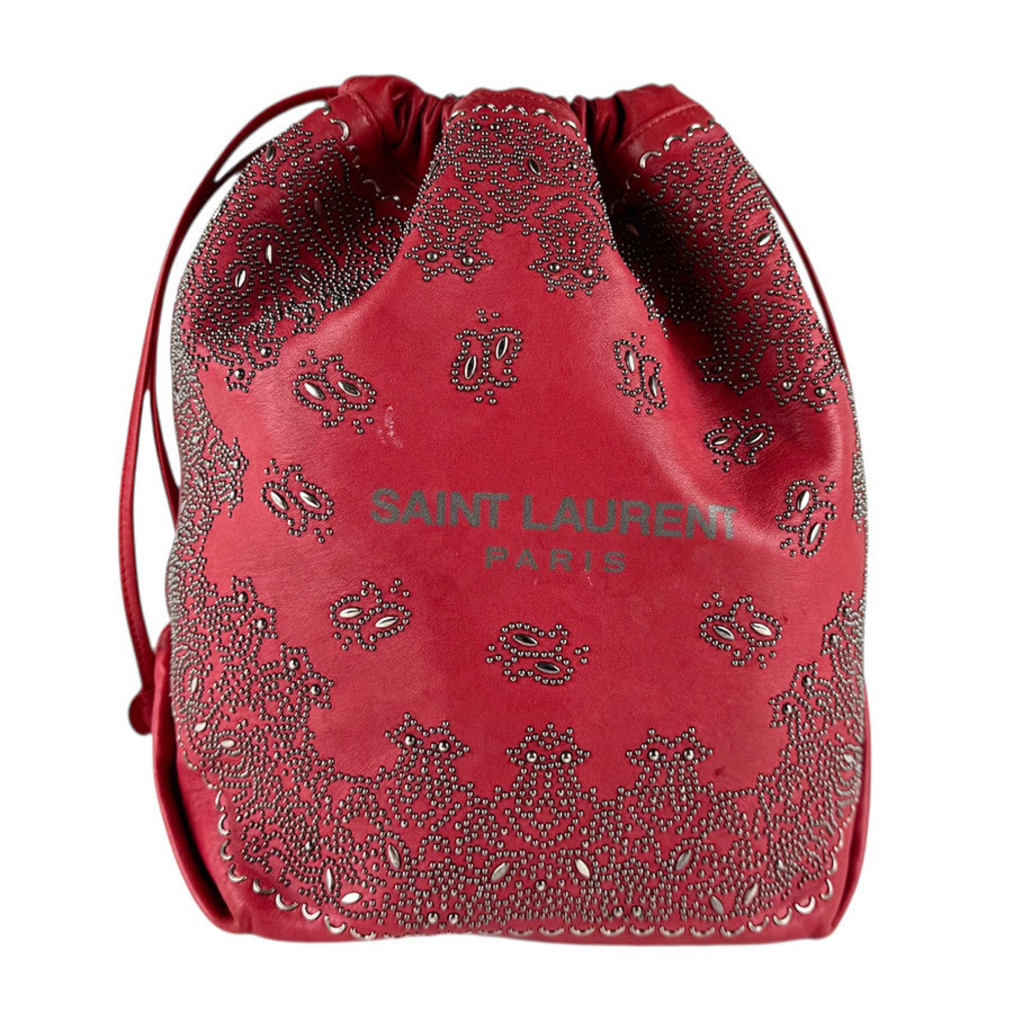 Saint Laurent Red Color Leather Metal Shoulder Bag (Pre-Owned)