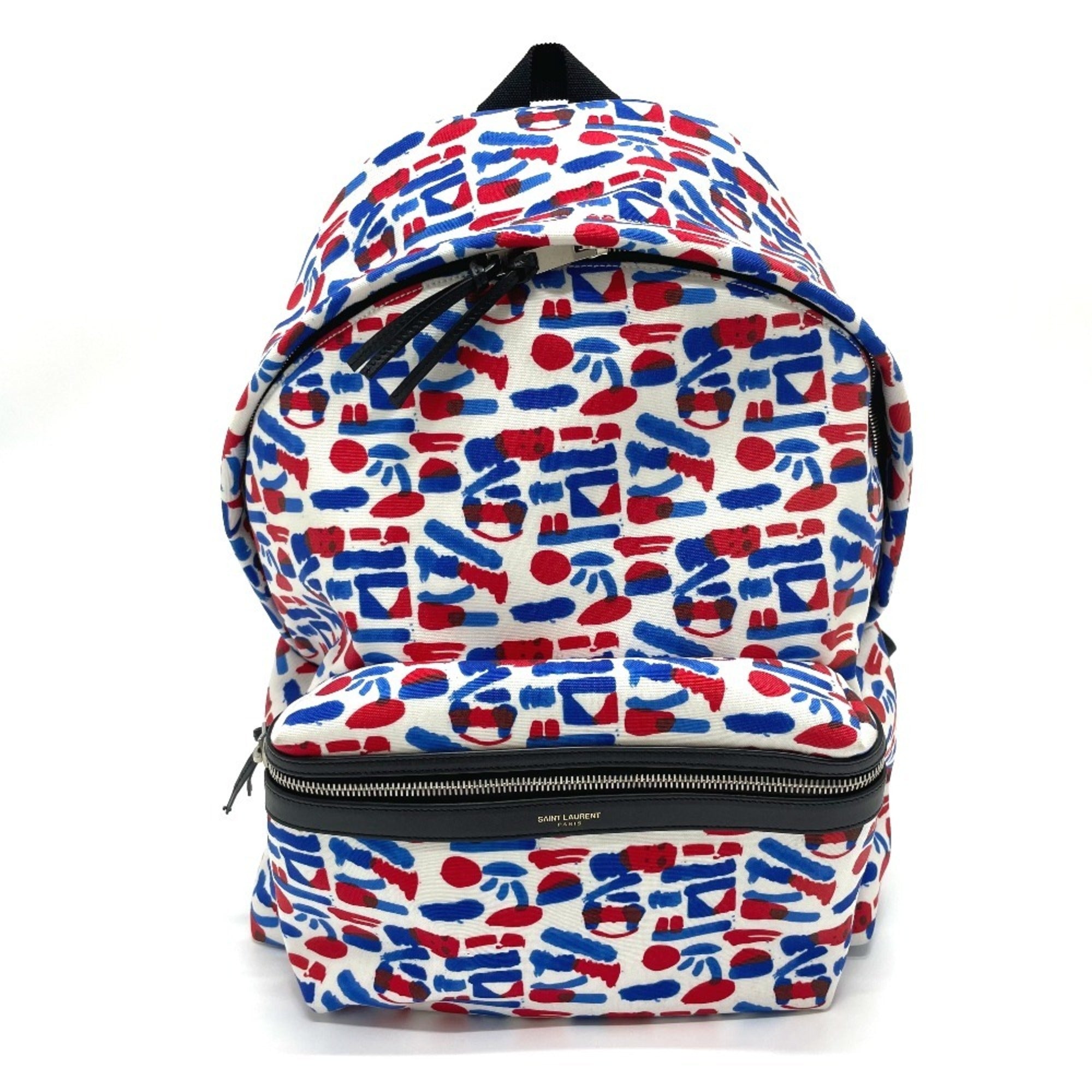 Saint Laurent Blue Red Color White Leather Canvas Backpack (Pre-Owned)
