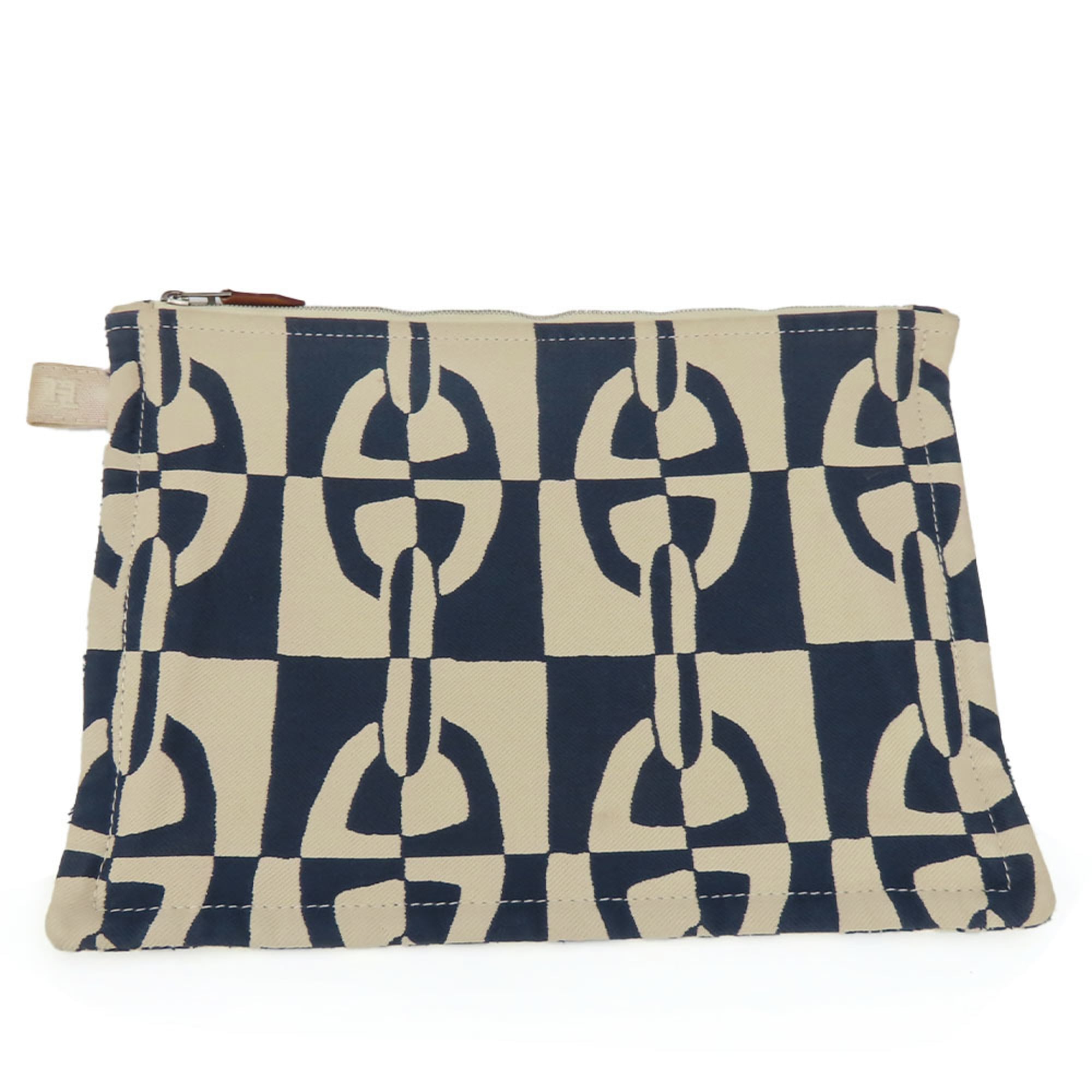 Hermes Ivory Navy Canvas Clutch Bag Pouch (Pre-Owned)