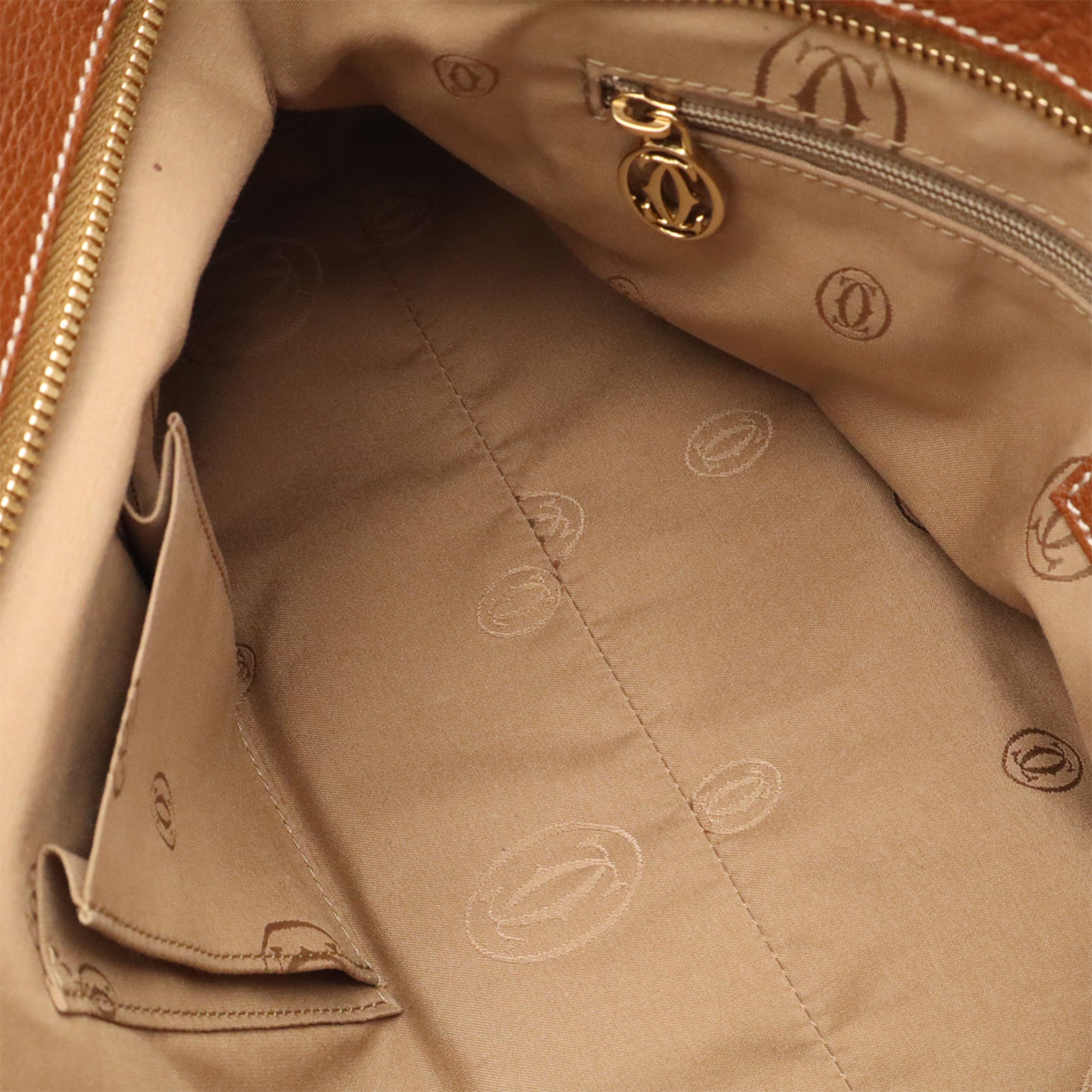 Cartier Brown Leather Handbag Shoulder Bag Tote Bag (Pre-Owned)