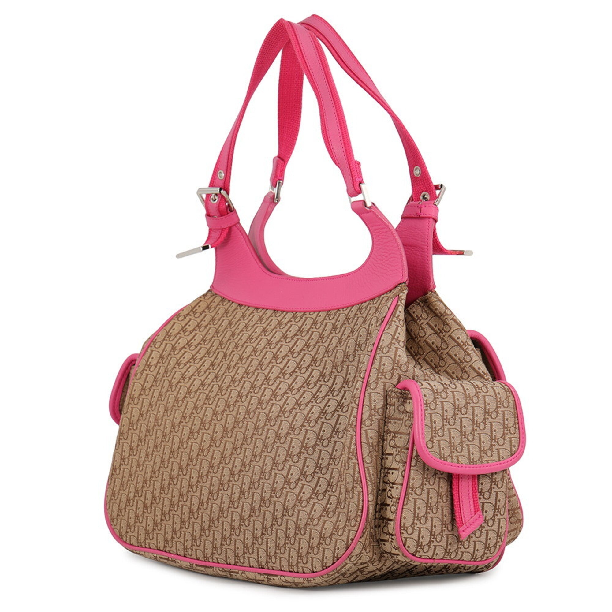 Christian Dior Brown Pink Canvas Leather Handbag Tote Bag (Pre-Owned)