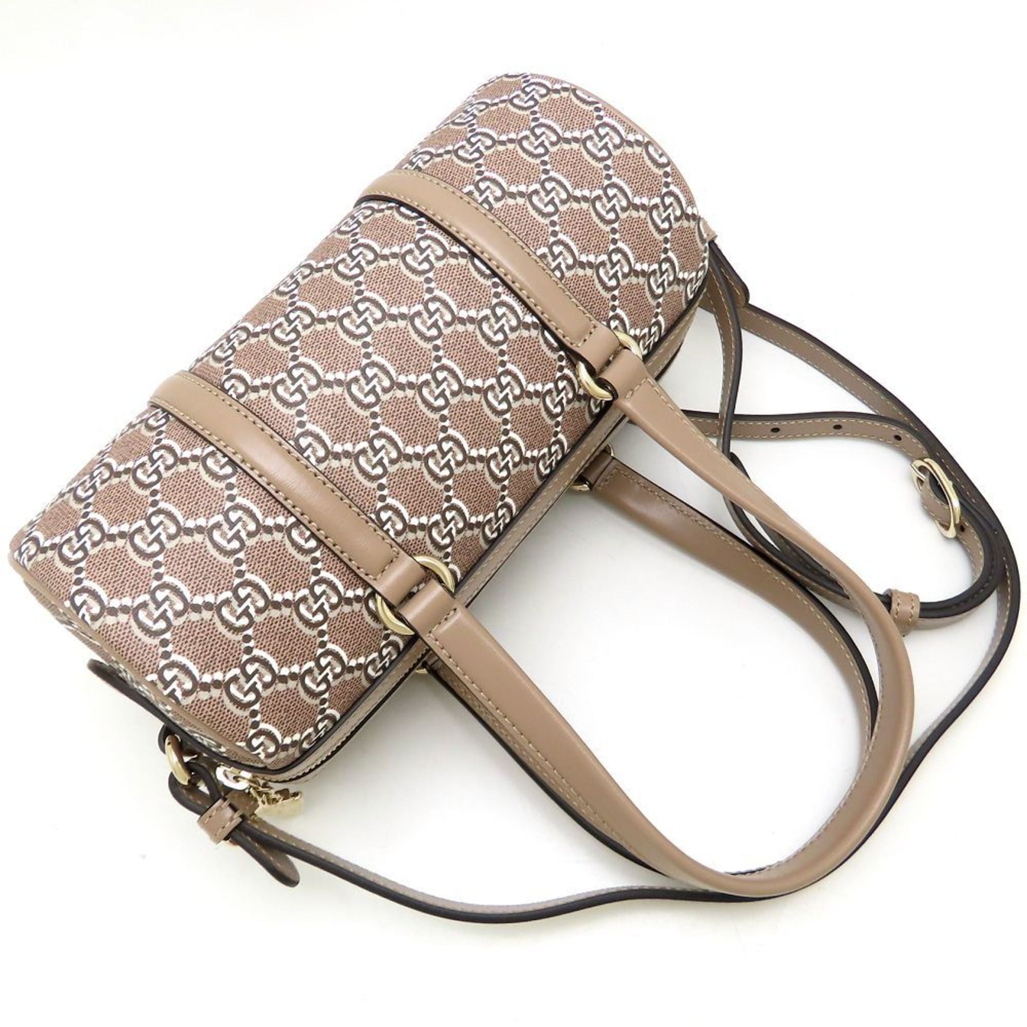 Gucci Gold Gg Canvas Leather Shoulder Bag (Pre-Owned)