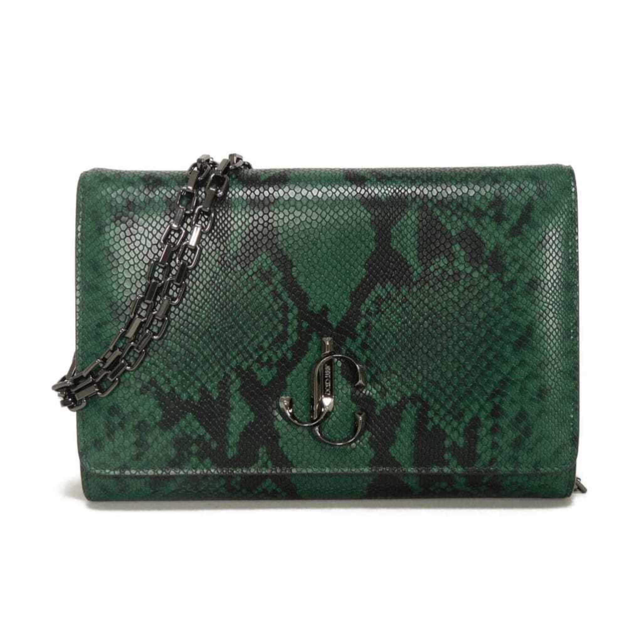 Jimmy Choo Green Leather Clutch Bag Shoulder Bag (Pre-Owned)