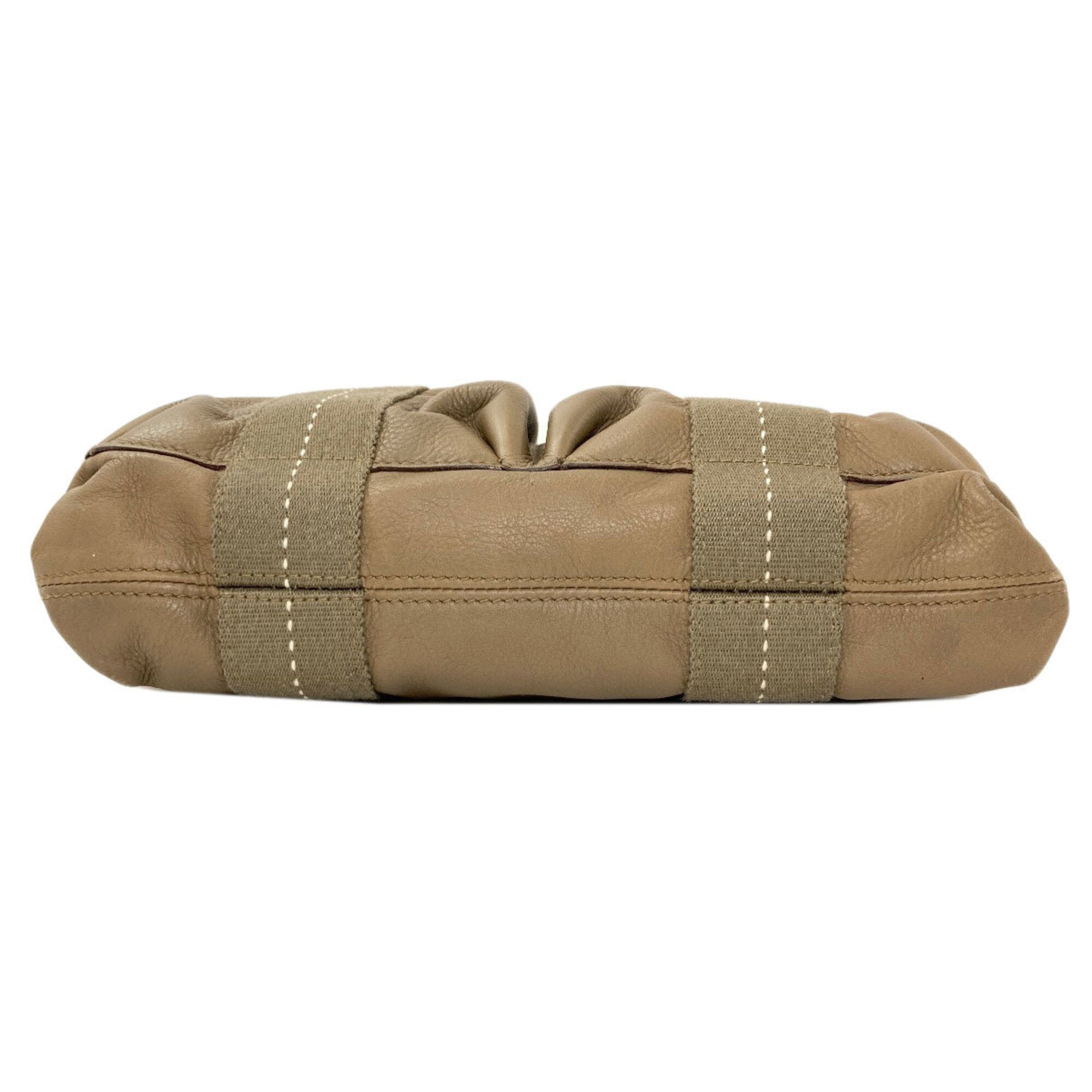 Hermes Caravan Horizontal Khaki Canvas Veau Derma Handbag (Pre-Owned)