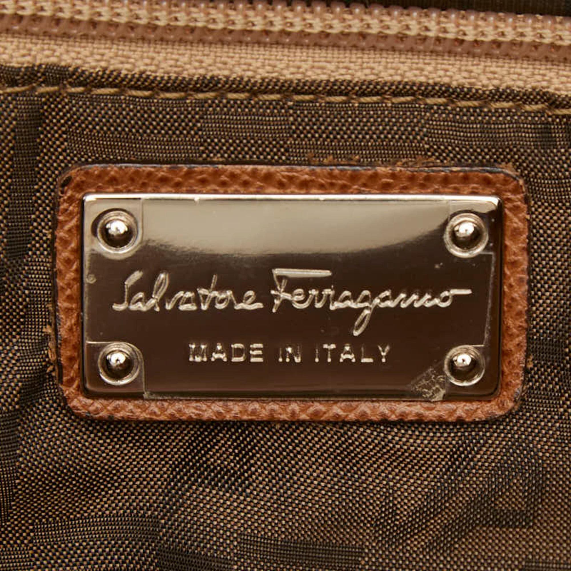 Salvatore Ferragamo Brown Leather Shoulder Bag Tote Bag (Pre-Owned)