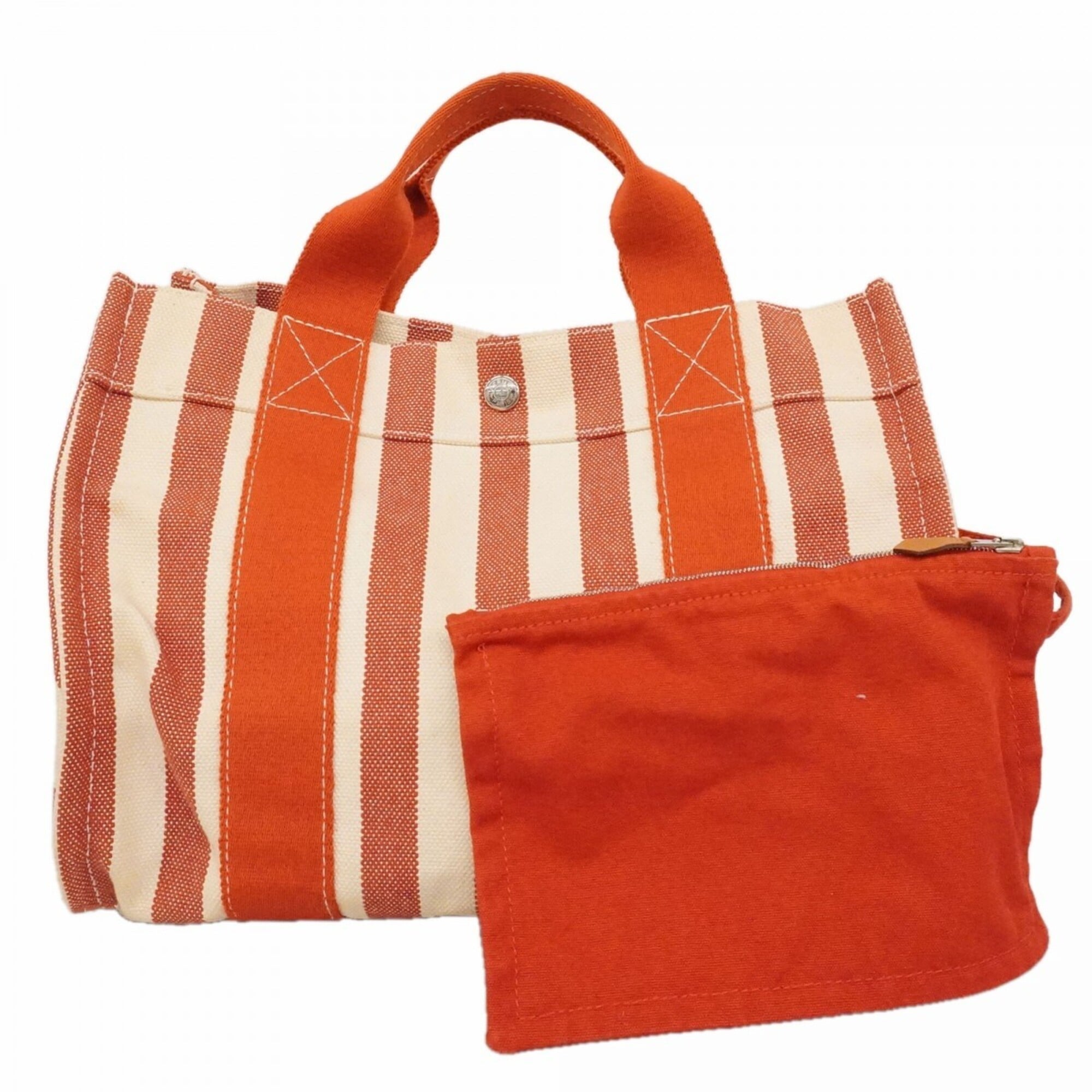 Hermes Red Color White Canvas Tote Bag (Pre-Owned)