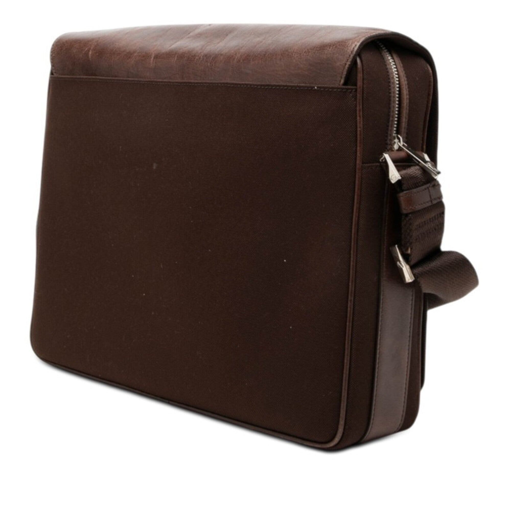Cartier Brown Leather Messenger Bag Shoulder Bag (Pre-Owned)