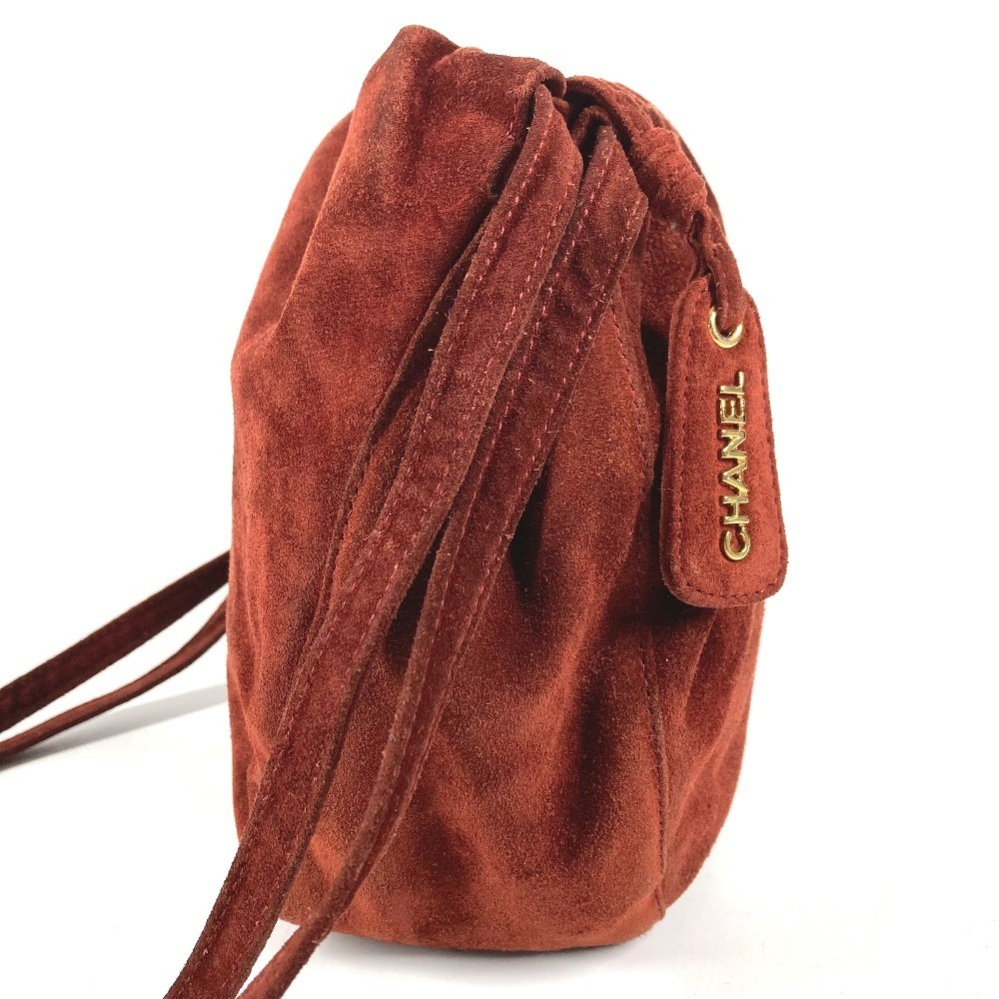 Chanel Red Color Suede Handbag Shoulder Bag (Pre-Owned)