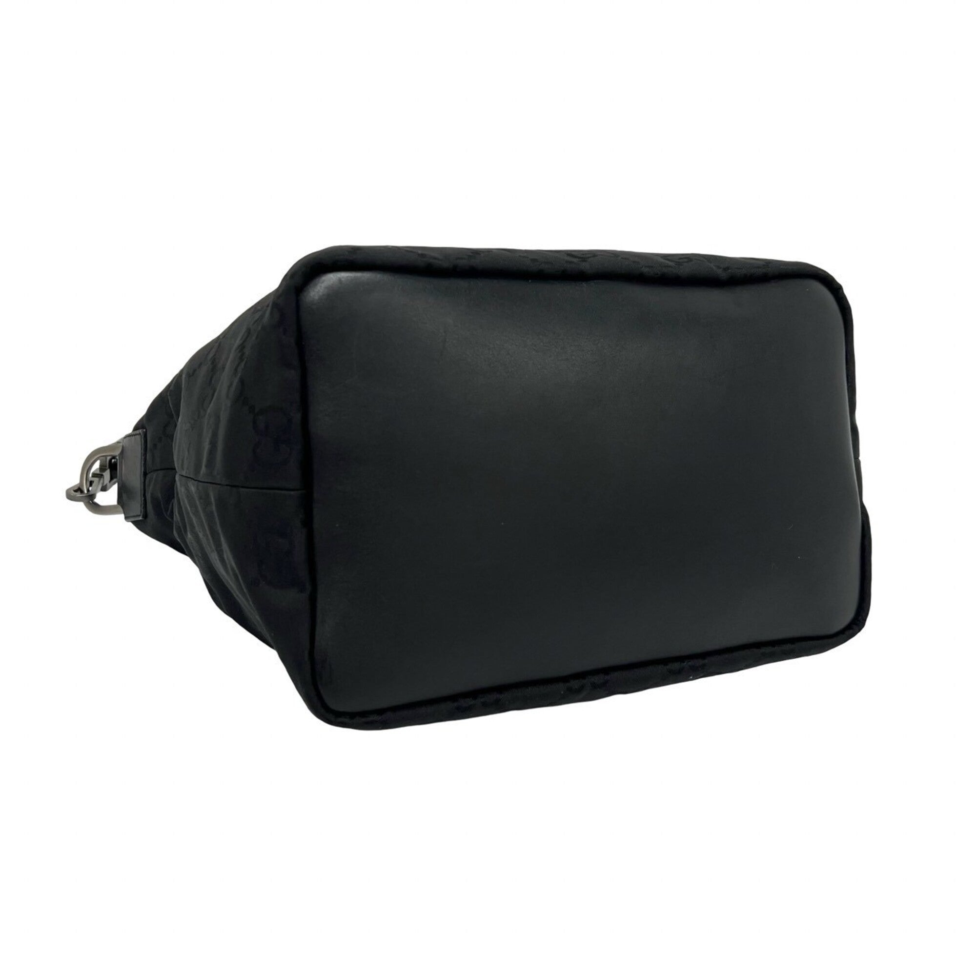 Gucci Black Bamboo Leather Nylon Handbag Shoulder Bag (Pre-Owned)
