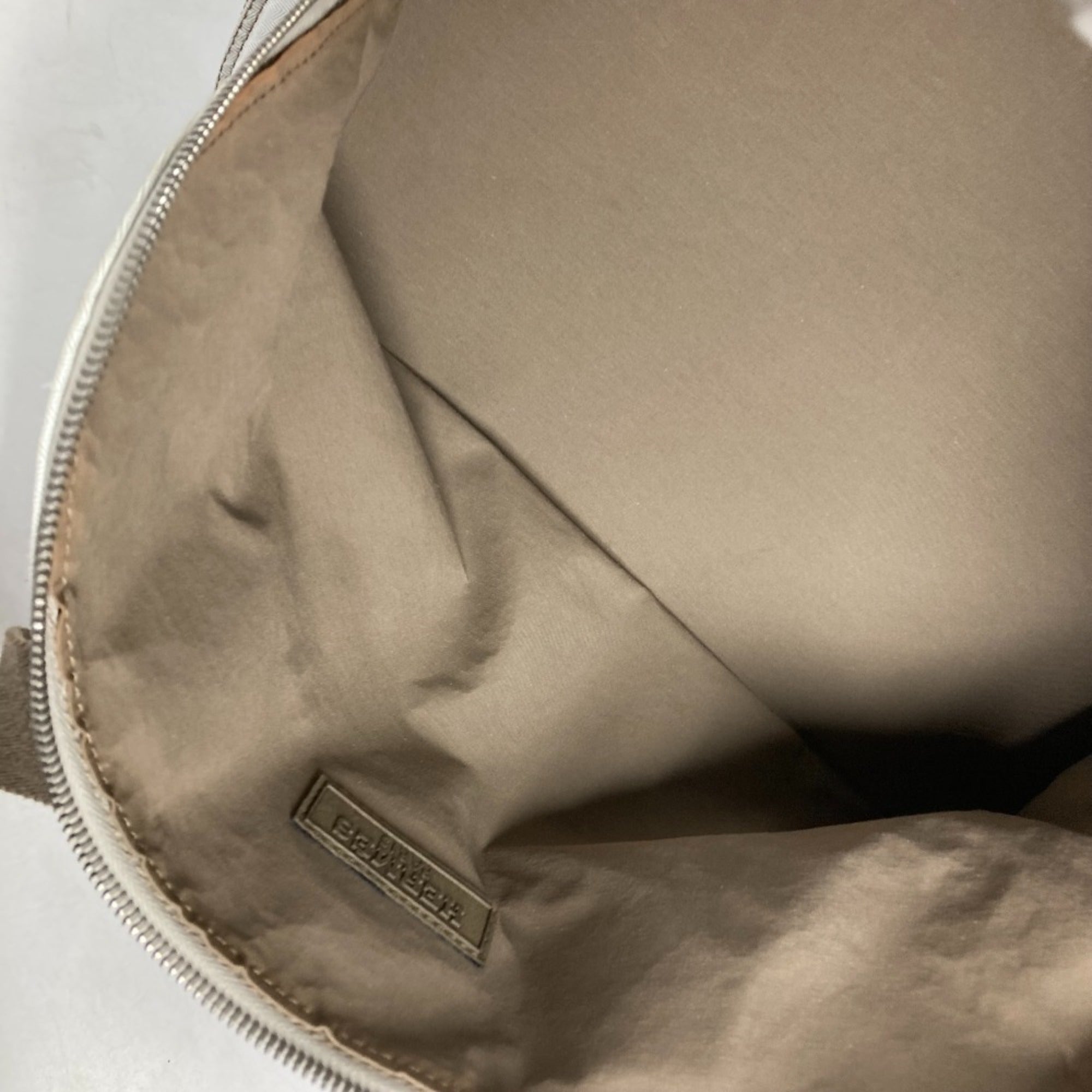 Hermes Beige Etoupe Gray White Toile Chevron Leather Boston Bag Handbag (Pre-Owned)