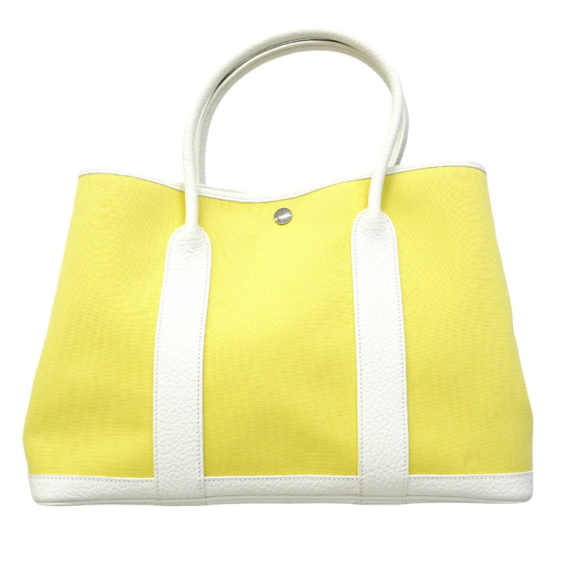 Hermes White Yellow Toile Officier Tote Bag (Pre-Owned)
