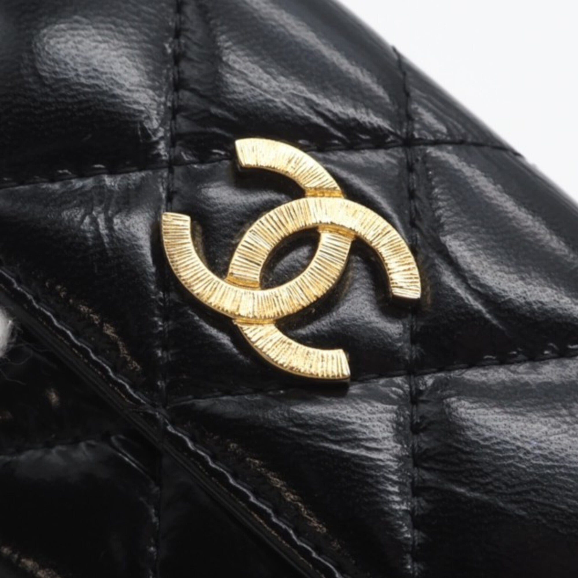 Chanel Matelasse Gold Black Leather Wallet (Tri-Fold) (Pre-Owned)