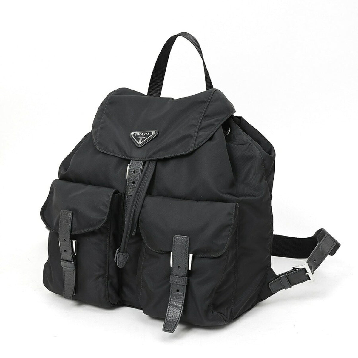 Prada Black Leather Fabric Backpack (Pre-Owned)