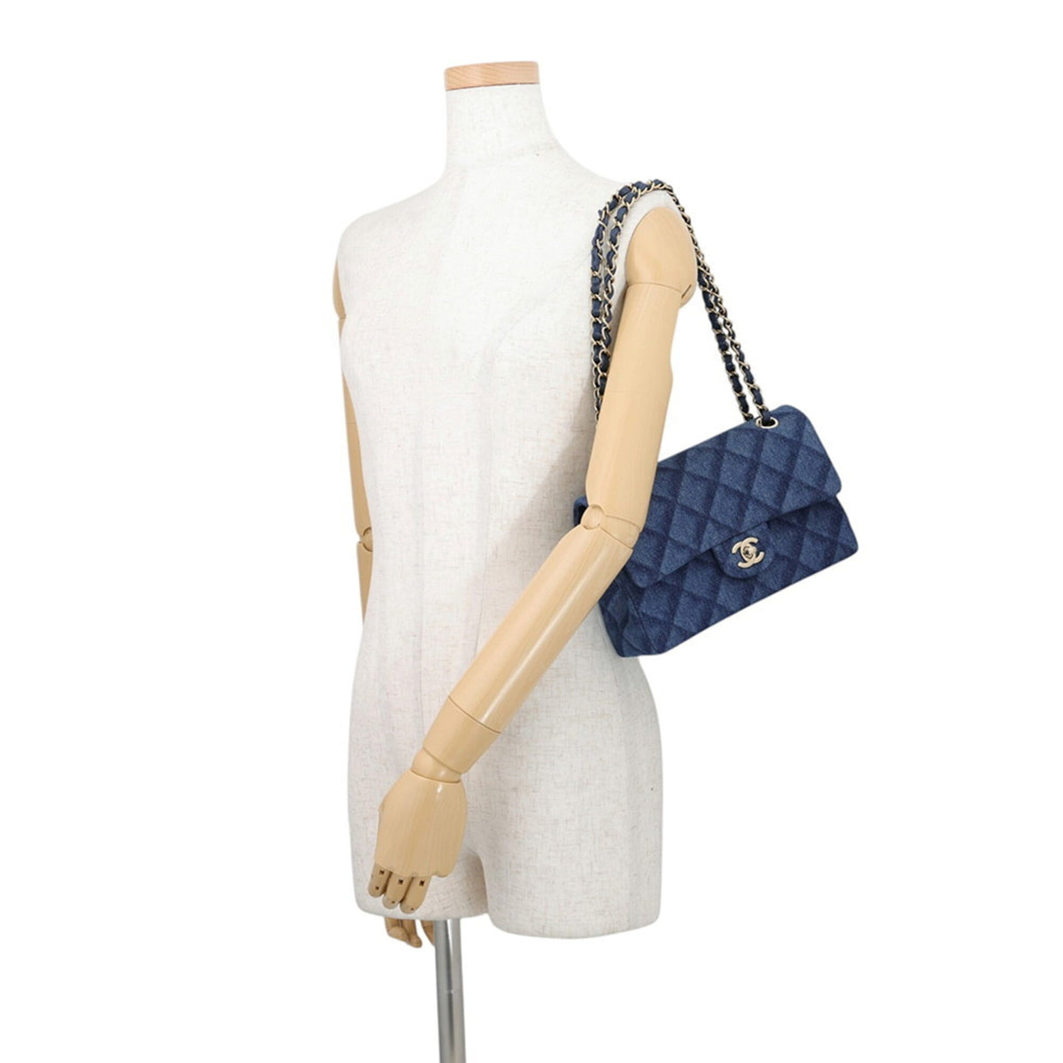 Chanel Blue Champagne Gold Denim Handbag Shoulder Bag (Pre-Owned)