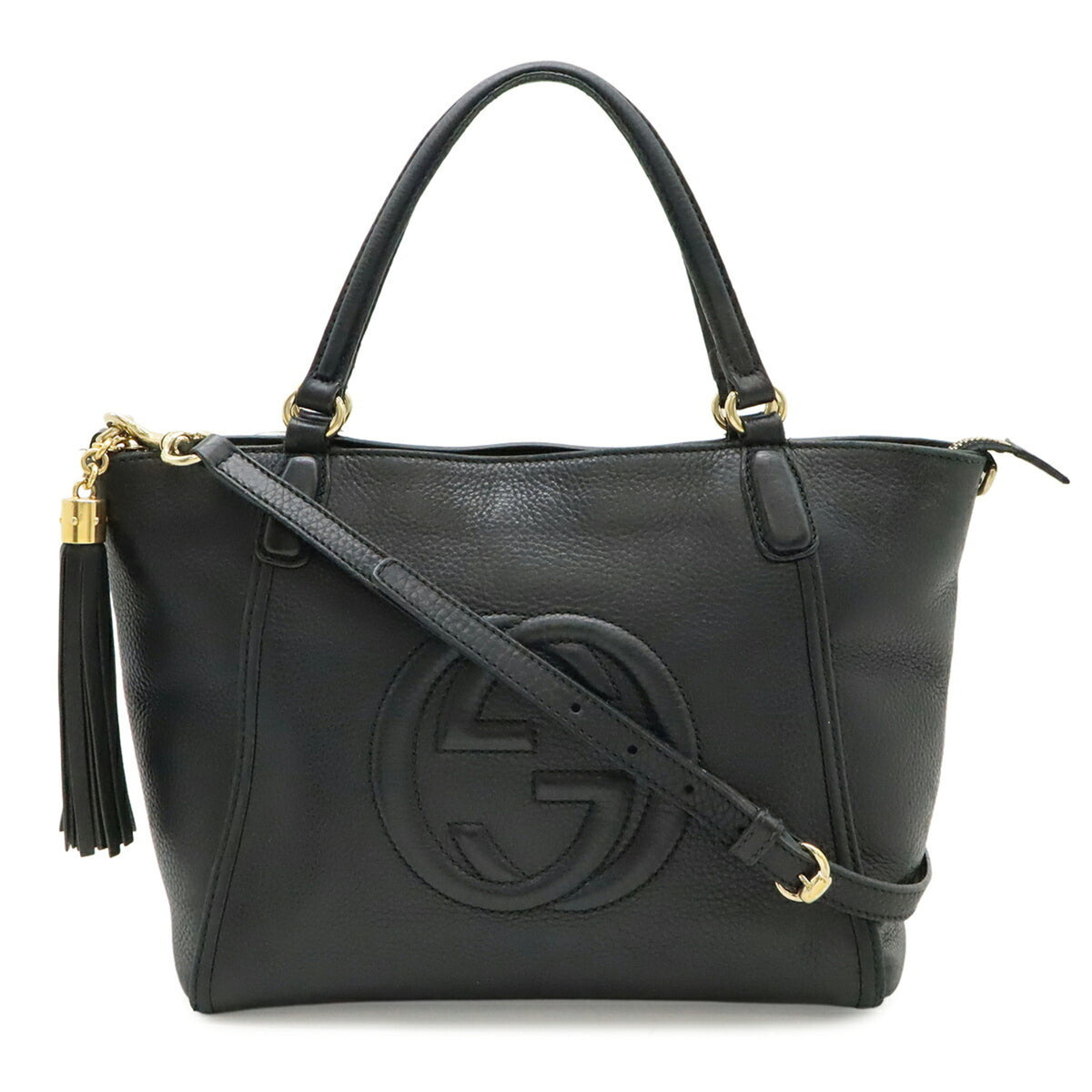 Gucci Black Yellow Leather Shoulder Bag Tote Bag (Pre-Owned)