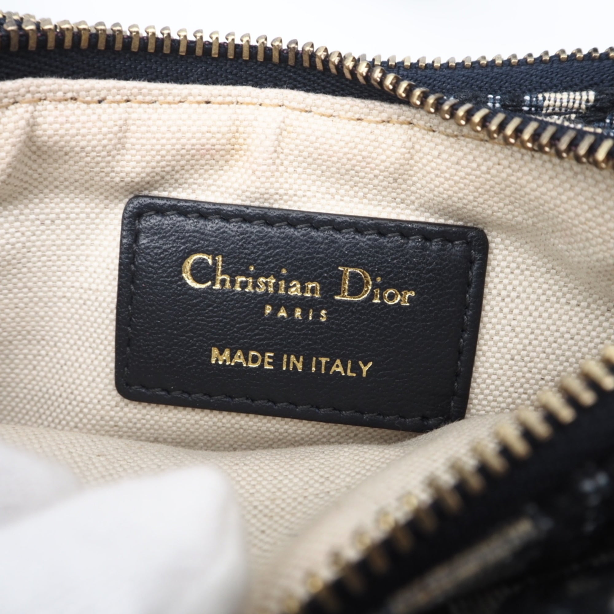 Christian Dior Beige Navy Leather Canvas Pouch Shoulder Bag (Pre-Owned)