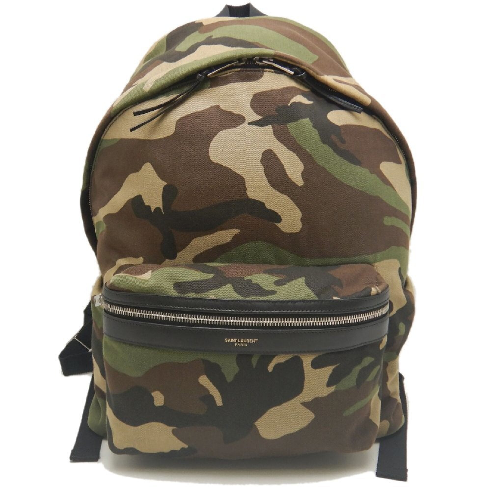 Yves Saint Laurent Camouflage Khaki Canvas Leather Backpack (Pre-Owned)