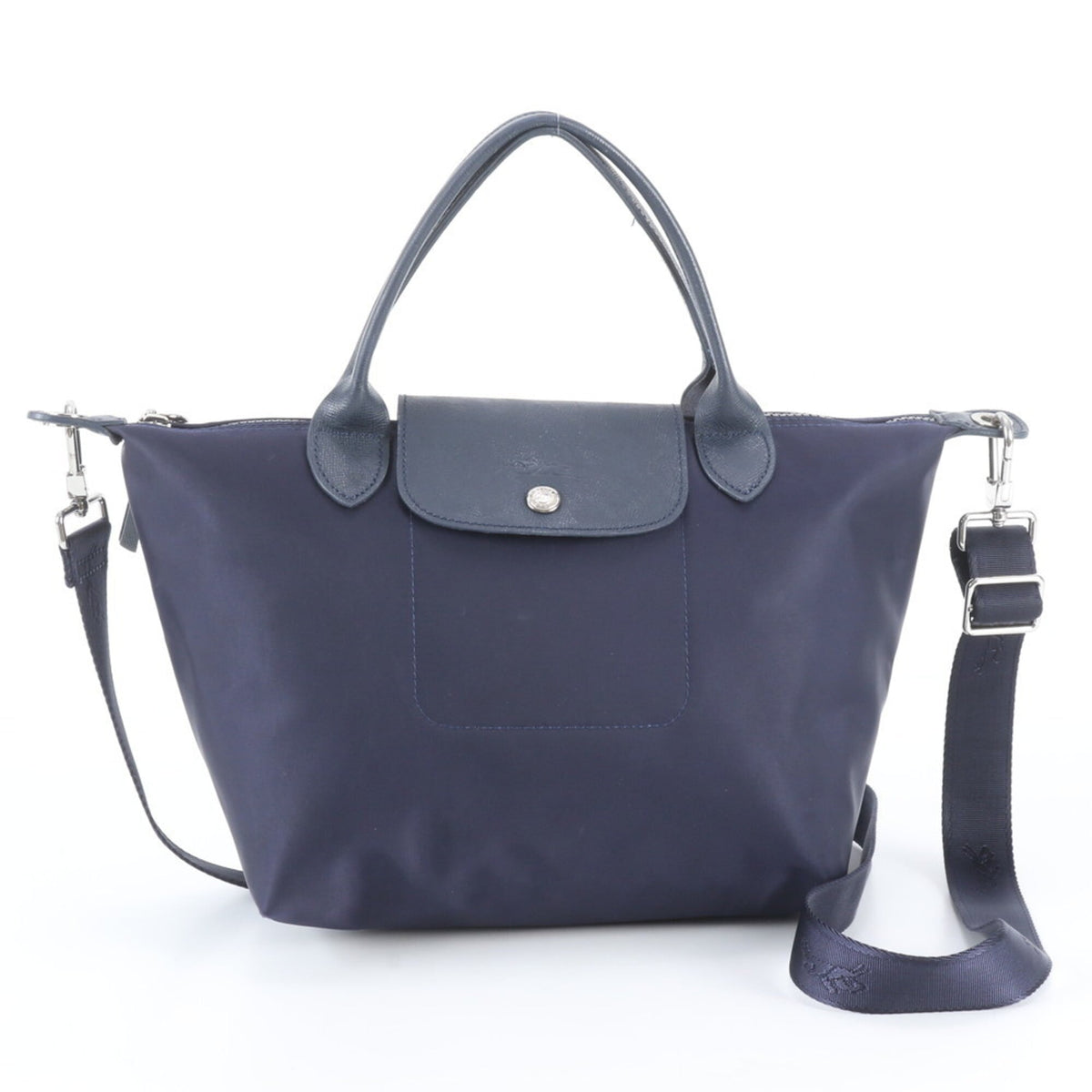 Longchamp Navy Leather Nylon Handbag Shoulder Bag Tote Bag (Pre-Owned)
