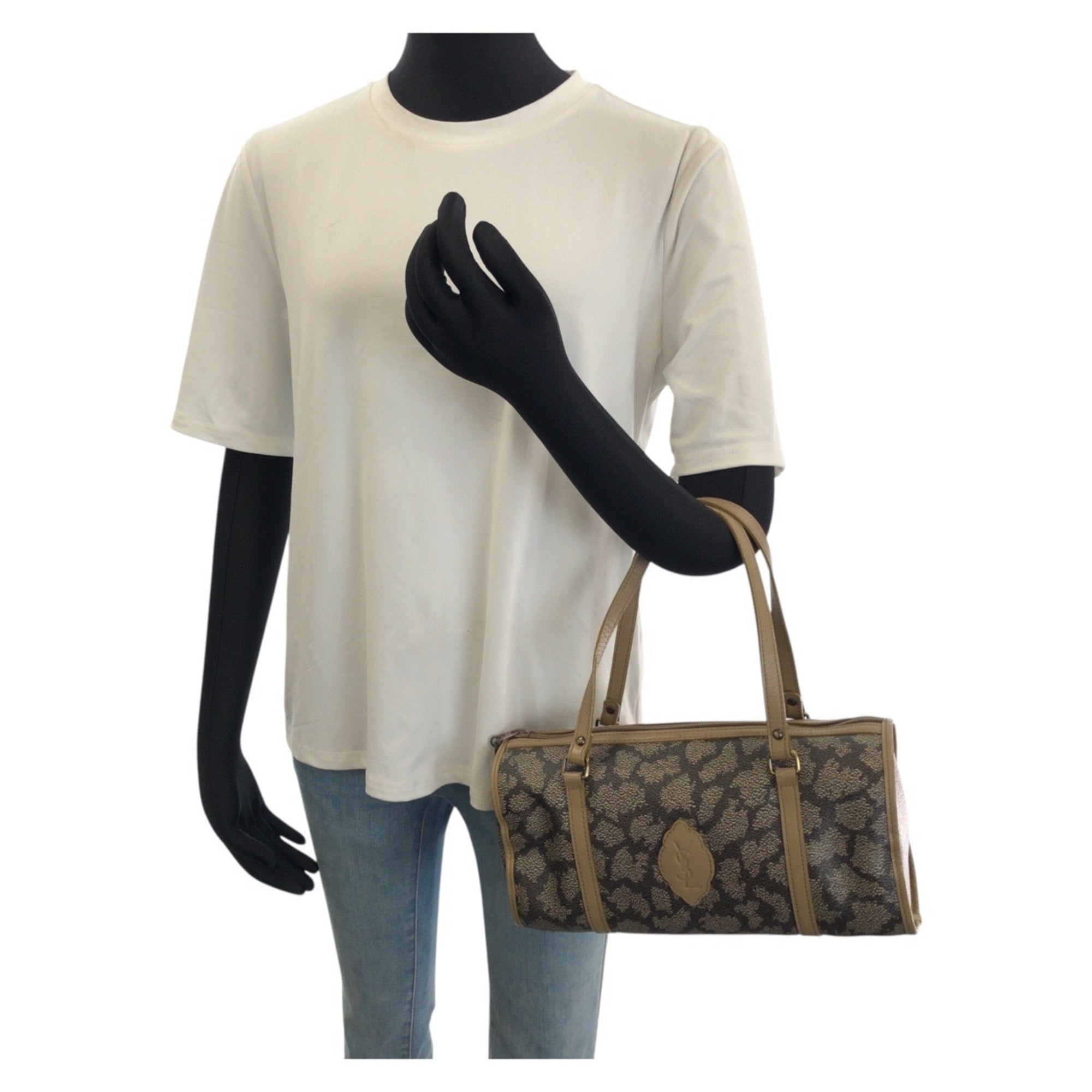 Yves Saint Laurent Beige Brown Pvc Leather Boston Bag Handbag (Pre-Owned)