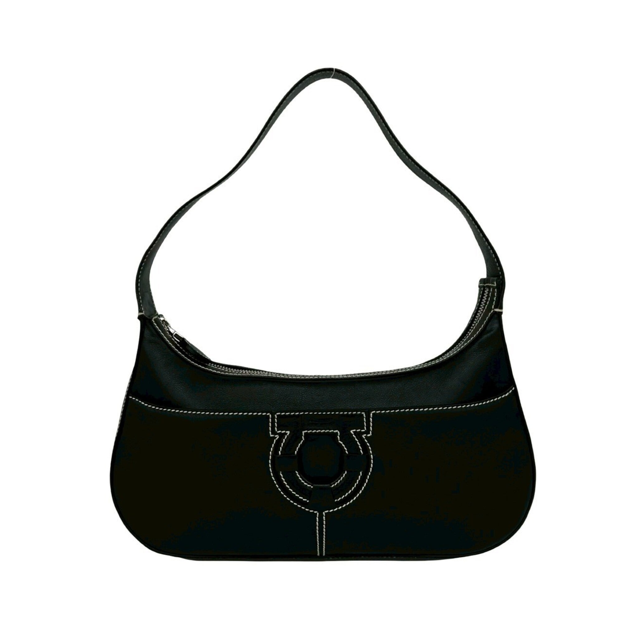 Salvatore Ferragamo Black Leather Handbag Shoulder Bag (Pre-Owned)