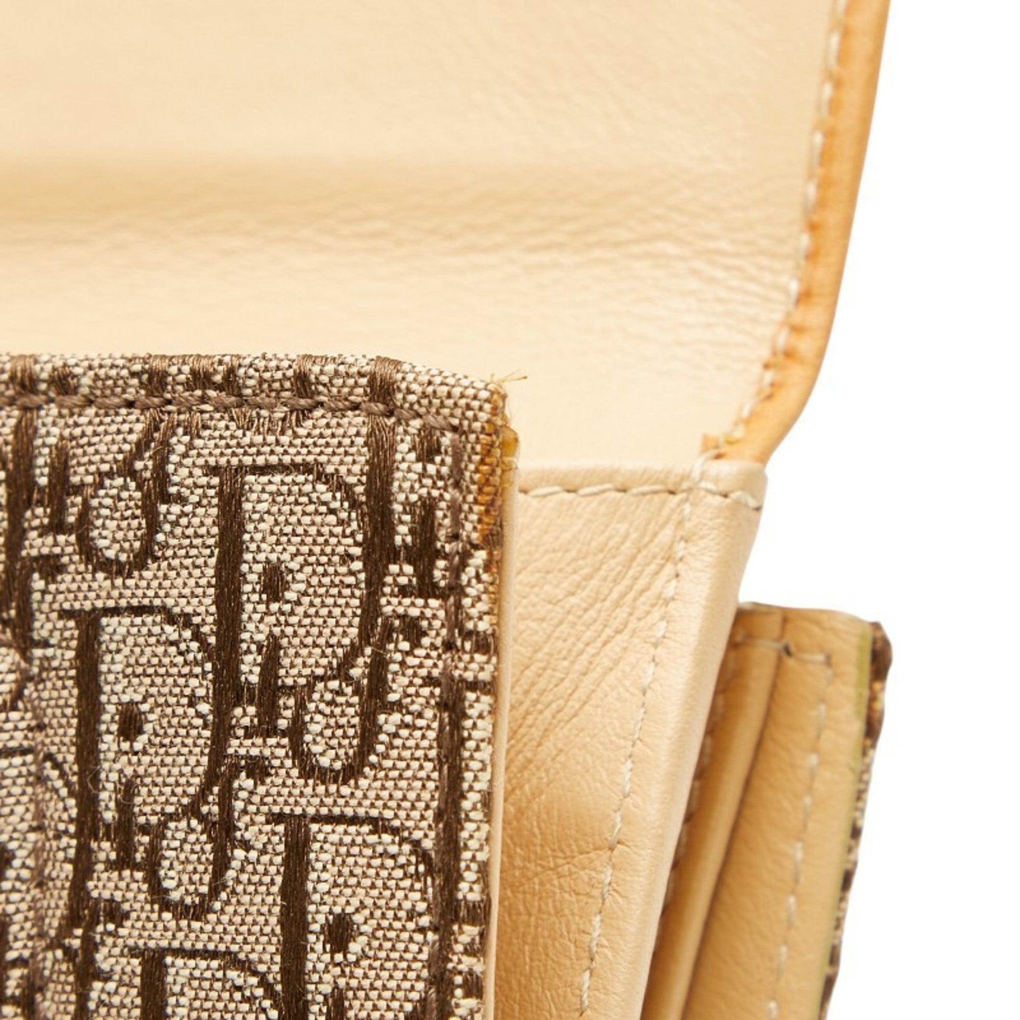Christian Dior Beige Brown Canvas Leather Long Wallet (Bi-Fold) (Pre-Owned)
