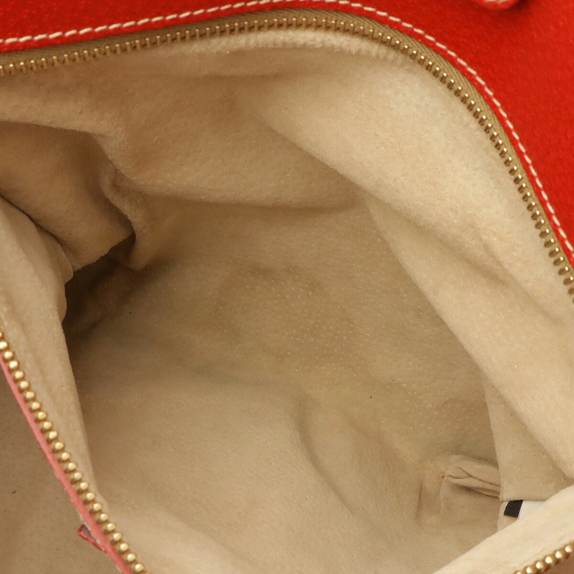Prada Beige Red Color Canvas Leather Shoulder Bag Tote Bag (Pre-Owned)