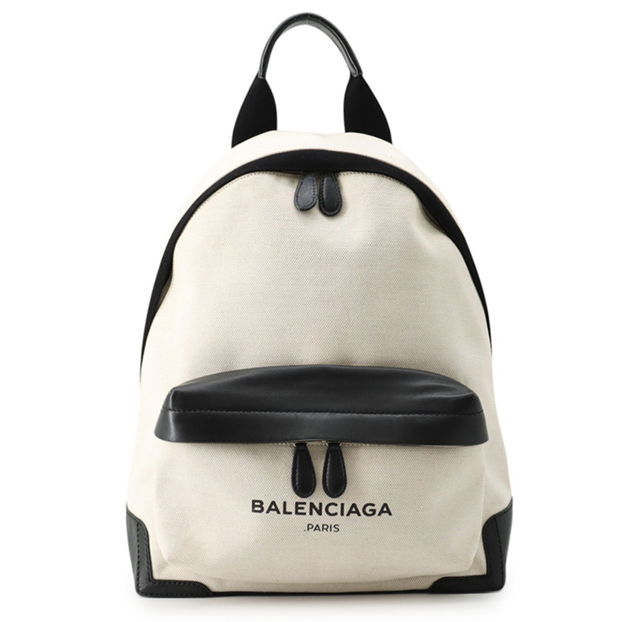 Balenciaga Beige Black Canvas Leather Backpack Handbag (Pre-Owned)