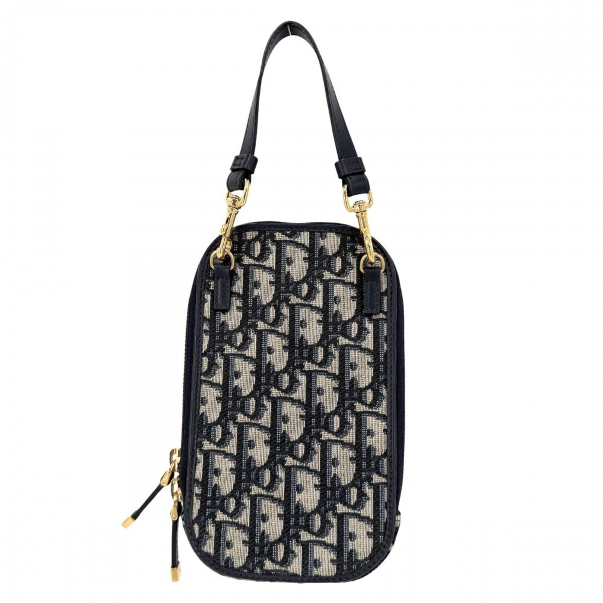 Christian Dior Beige Navy Canvas Leather Pouch Shoulder Bag (Pre-Owned)