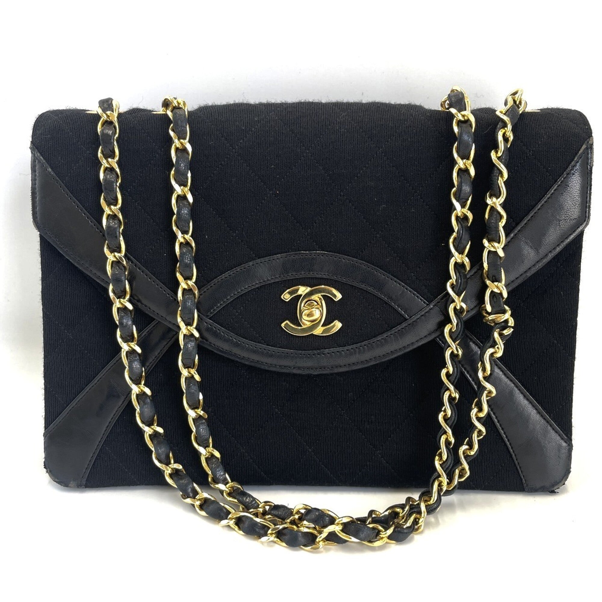 Chanel Matelasse Black Cotton Leather Shoulder Bag (Pre-Owned)
