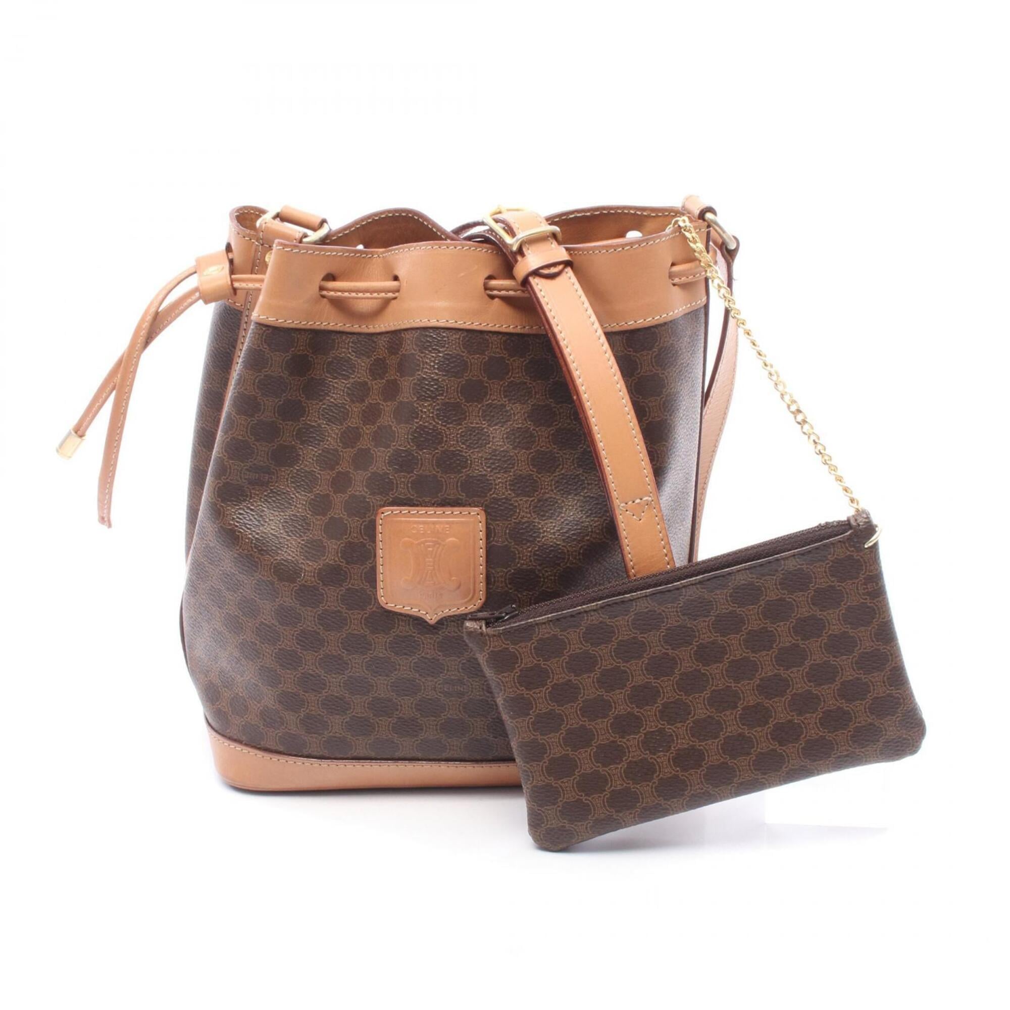 Celine Brown Coated Canvas Leather Handbag Shoulder Bag (Pre-Owned)