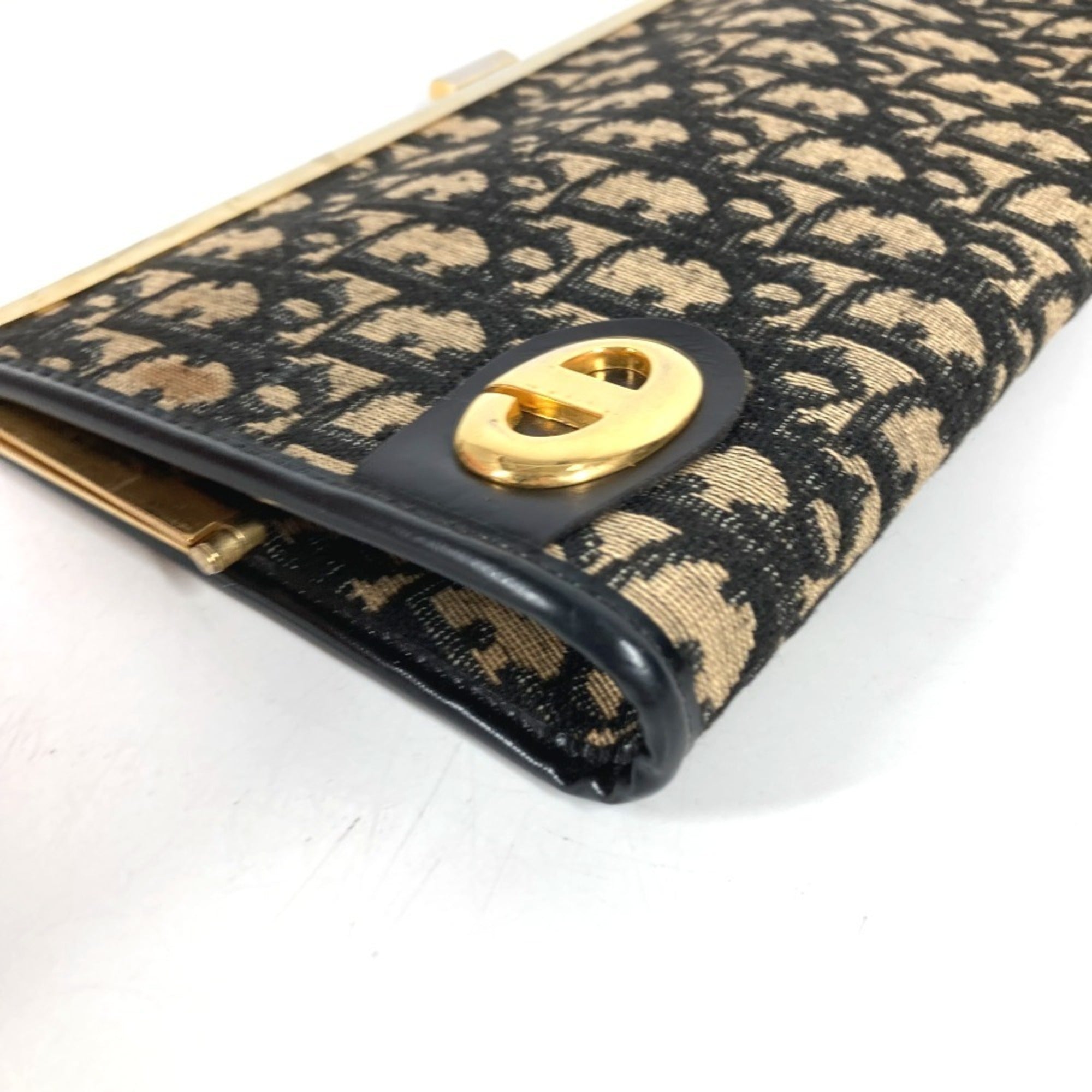 Christian Dior Gold Navy Leather Canvas Clutch Bag Handbag Pouch (Pre-Owned)