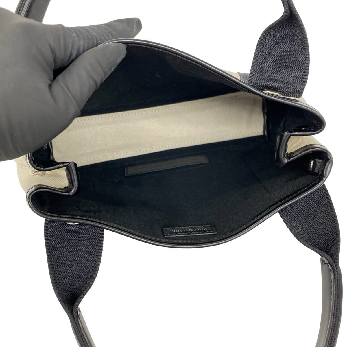 Balenciaga Black White Canvas Leather Handbag Pouch Tote Bag (Pre-Owned)