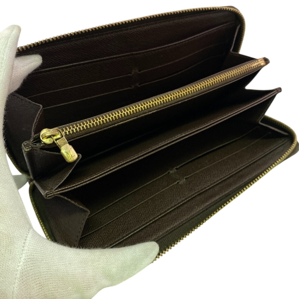 Louis Vuitton Damier Brown Leather Long Wallet (Bi-Fold) (Pre-Owned)