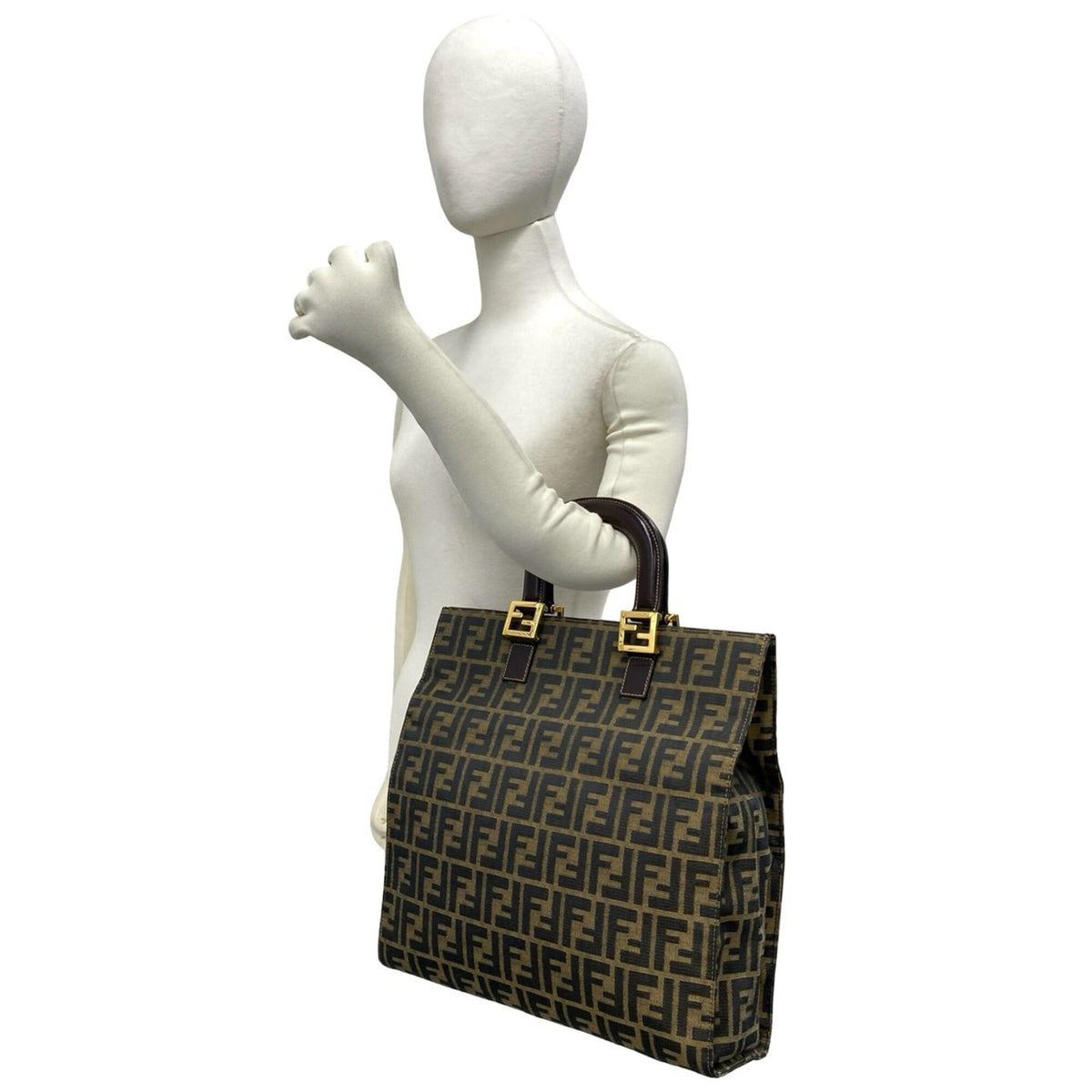 Fendi Black Brown Canvas Leather Handbag Tote Bag (Pre-Owned)