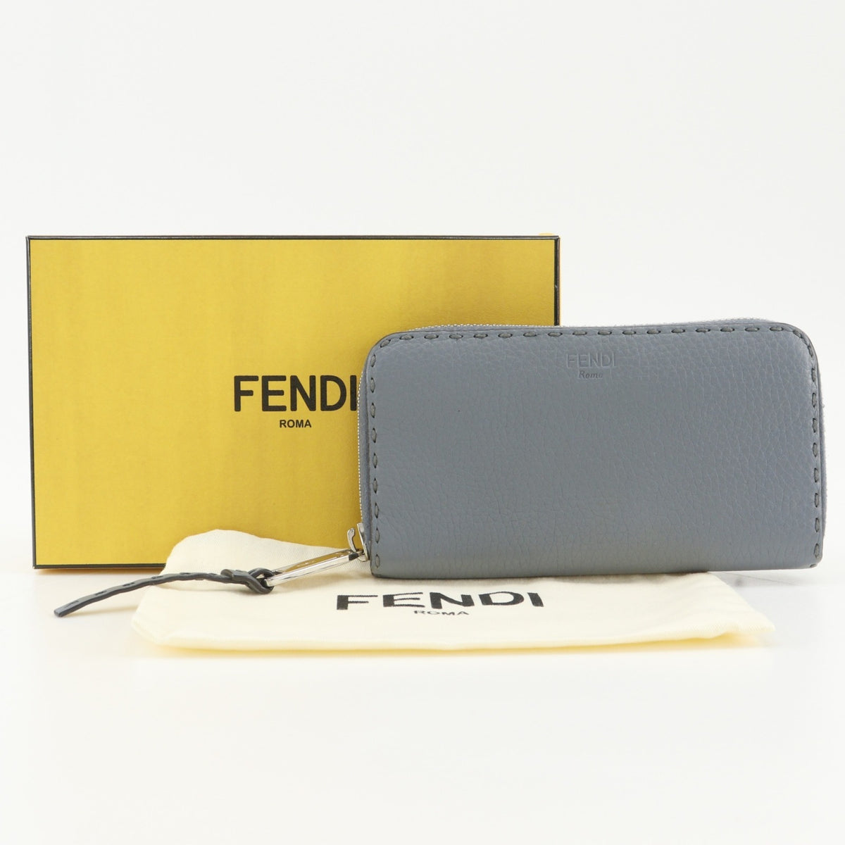 Fendi Selleria Light Blue Leather Long Wallet (Bi-Fold) (Pre-Owned)