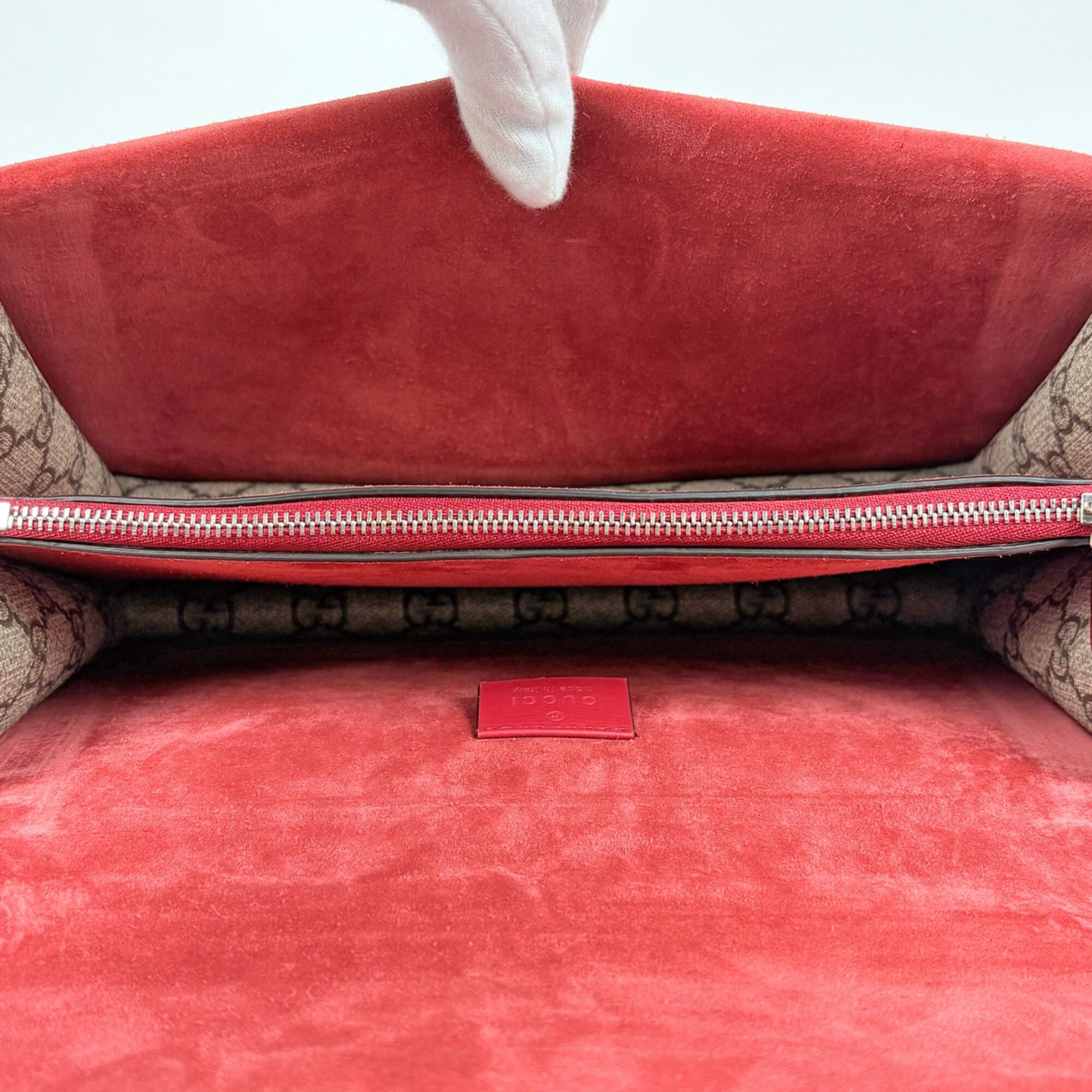 Gucci Beige Red Color Coated Canvas Suede Shoulder Bag (Pre-Owned)