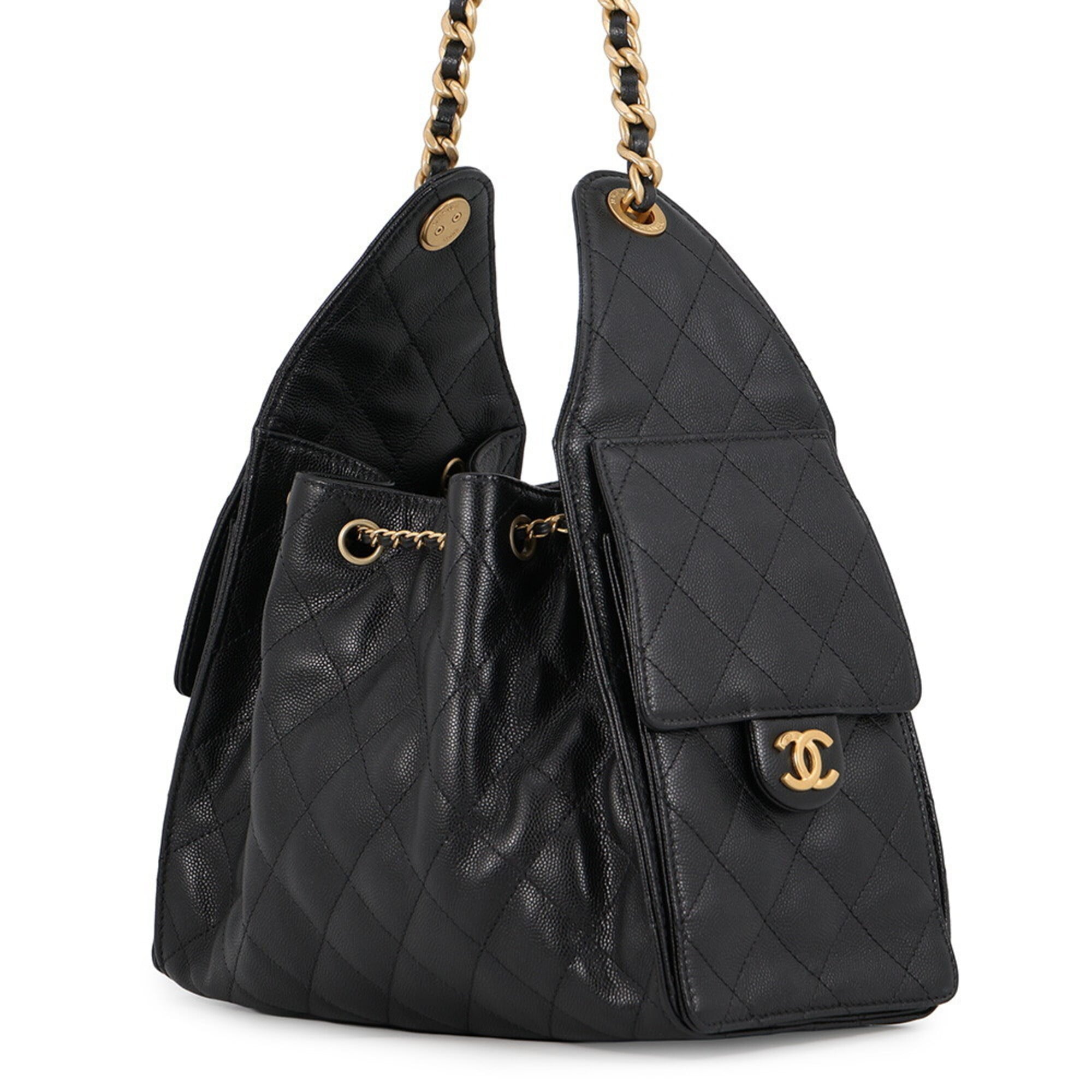 Chanel Black Grained Calfskin Handbag Shoulder Bag (Pre-Owned)