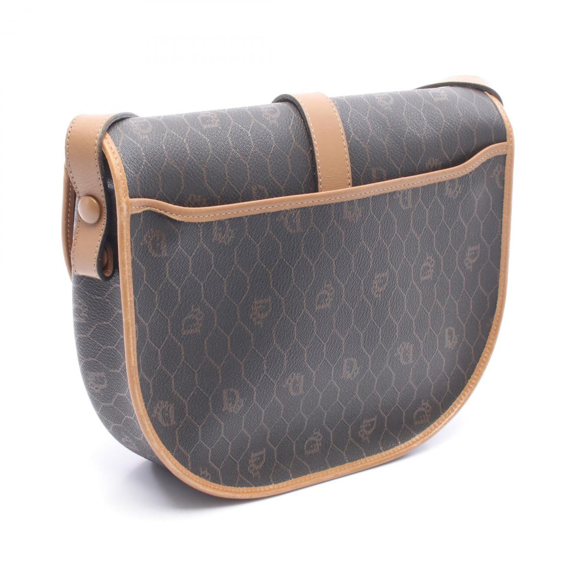 Christian Dior Black Brown Coated Canvas Leather Handbag Shoulder Bag (Pre-Owned)