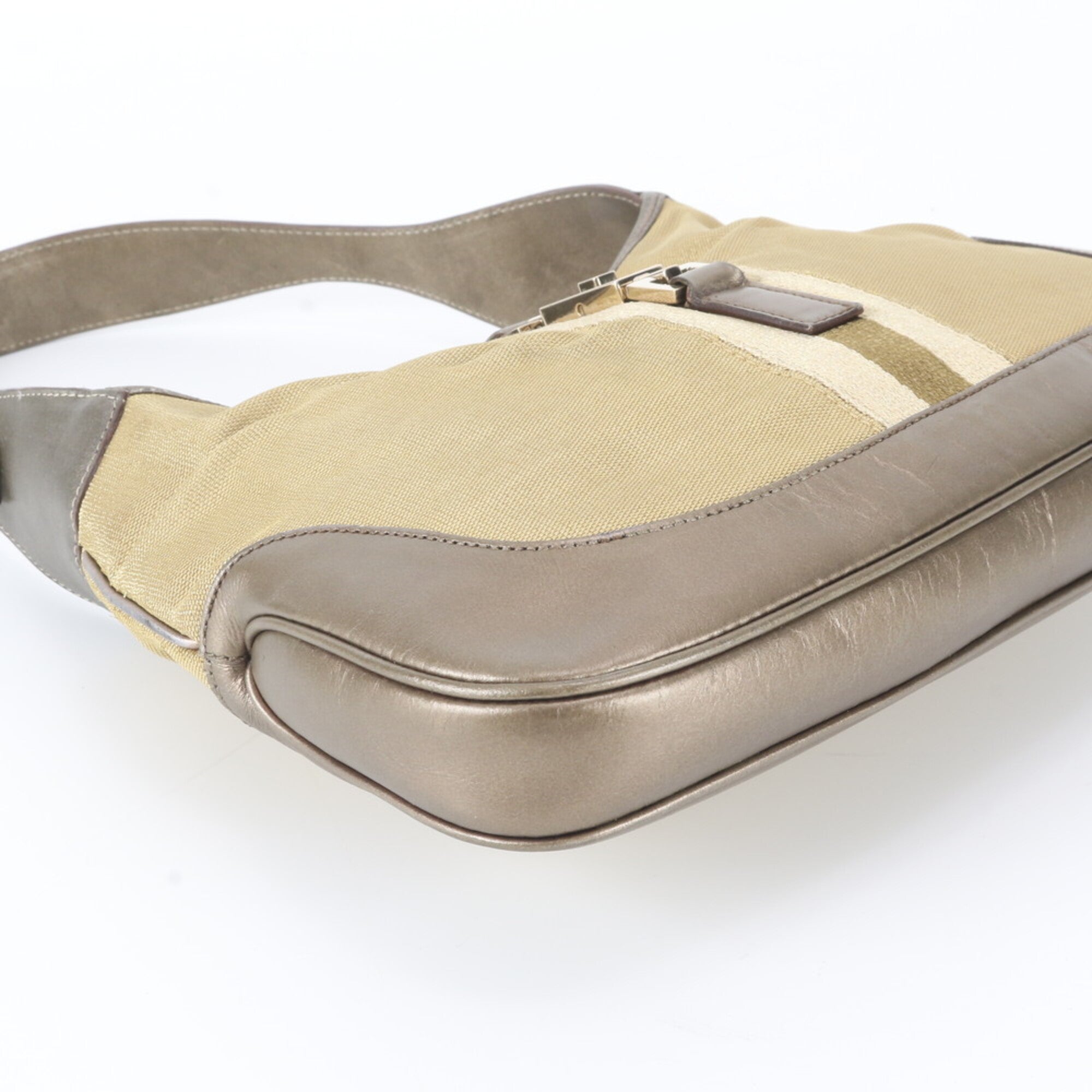 Gucci Gold Leather Canvas Handbag Shoulder Bag Tote Bag (Pre-Owned)