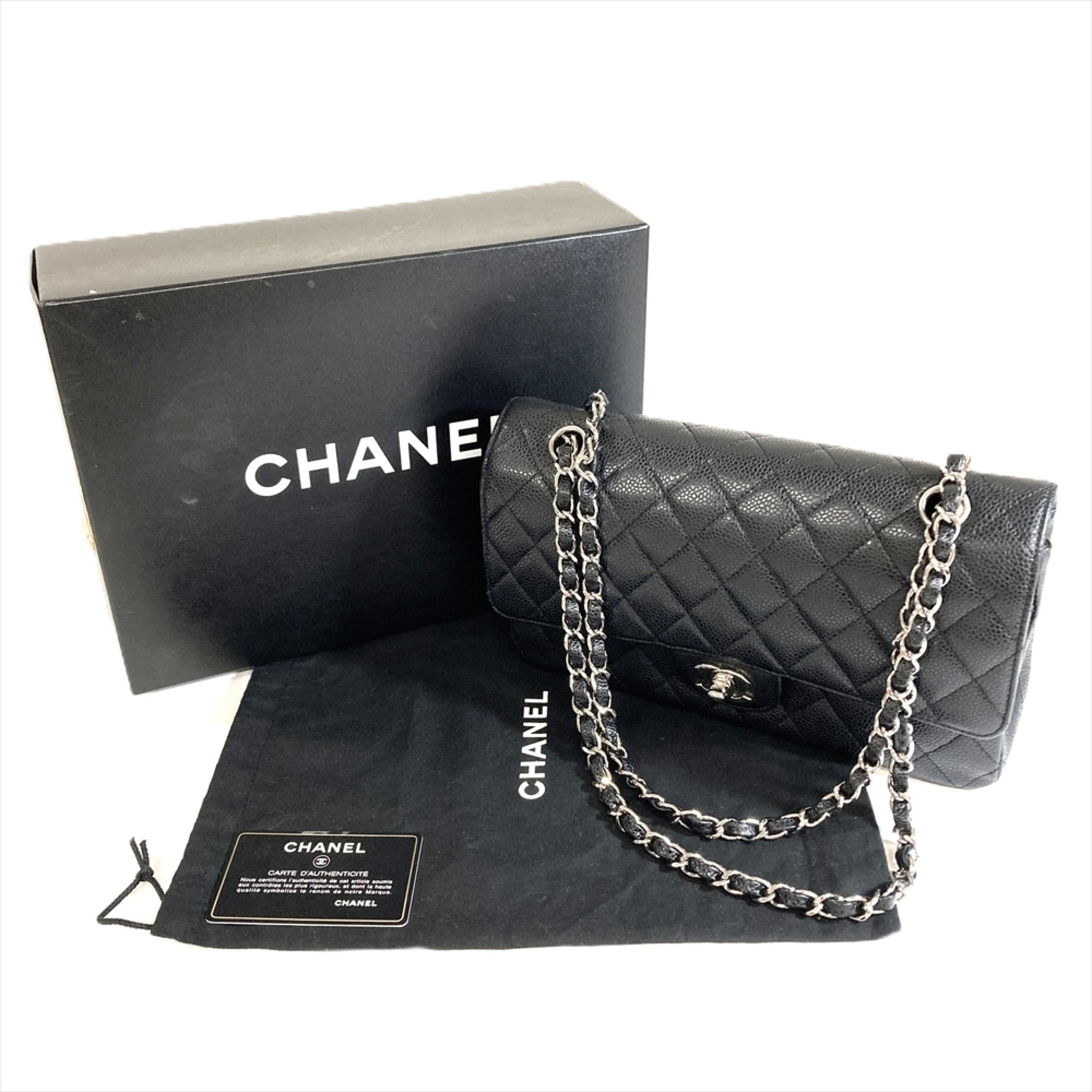 Chanel Matelasse Black Grained Calfskin Shoulder Bag (Pre-Owned)