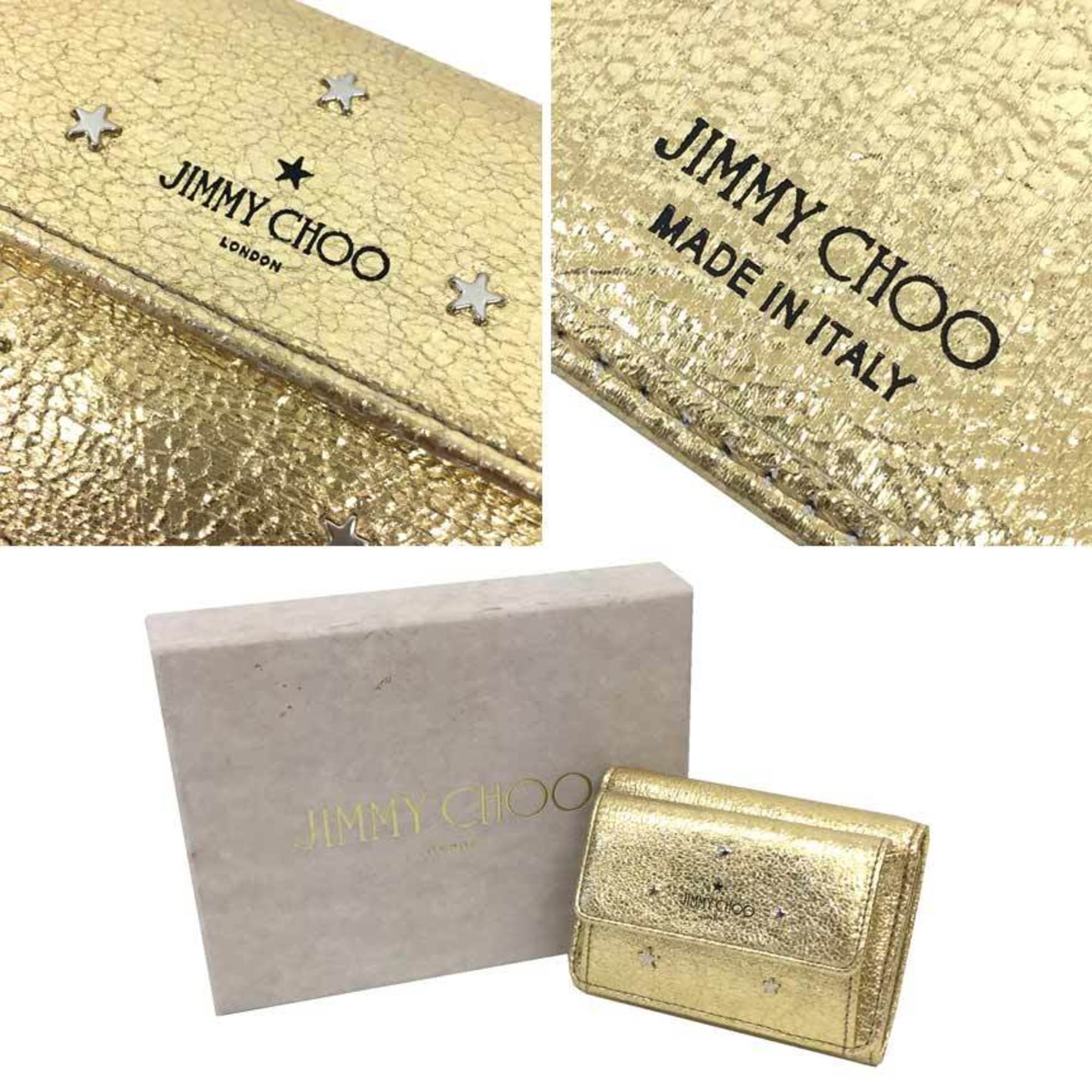 Jimmy Choo Gold Silver Metallic Gold Leather Wallet (Tri-Fold) (Pre-Owned)