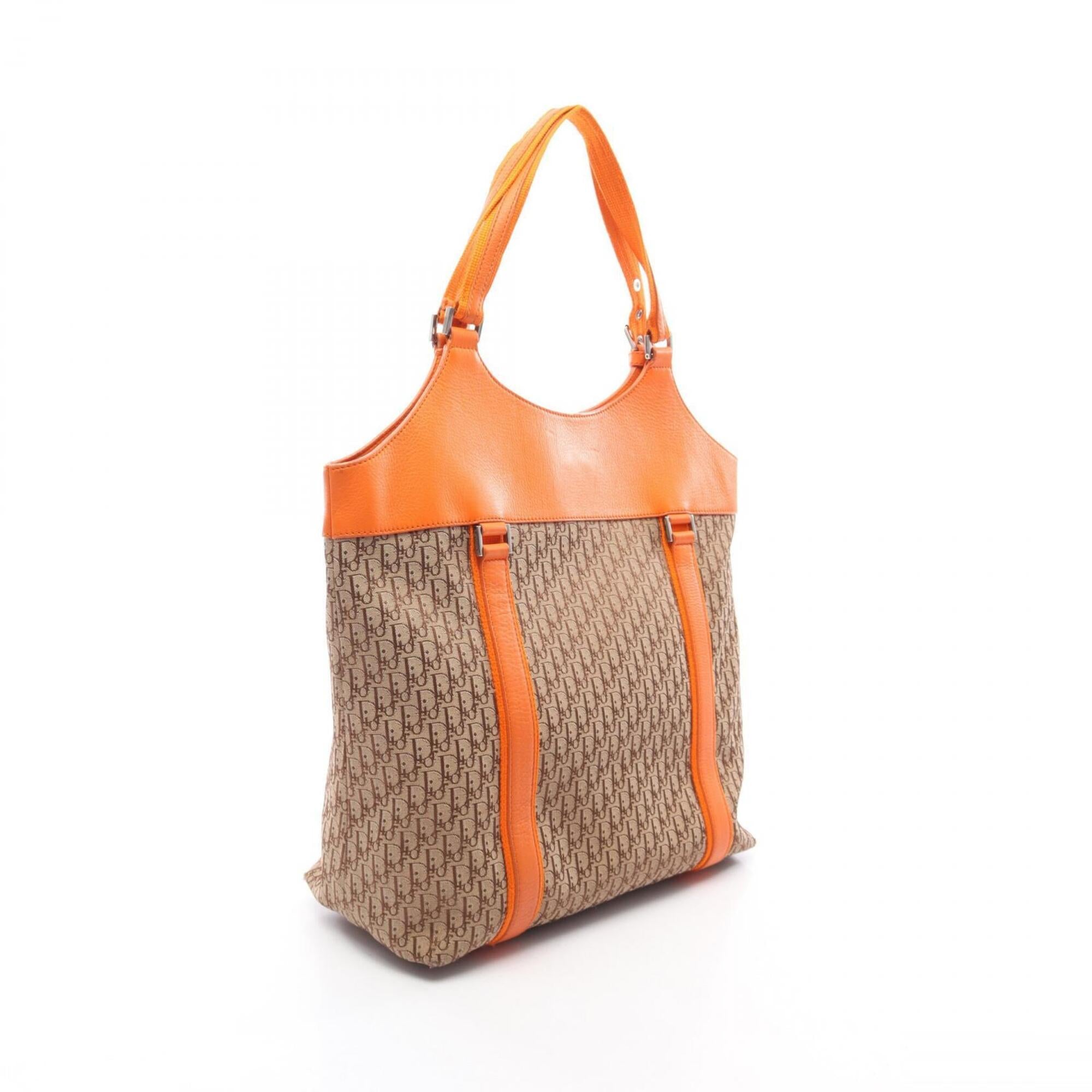 Christian Dior Beige Orange Coated Canvas Leather Handbag Tote Bag (Pre-Owned)