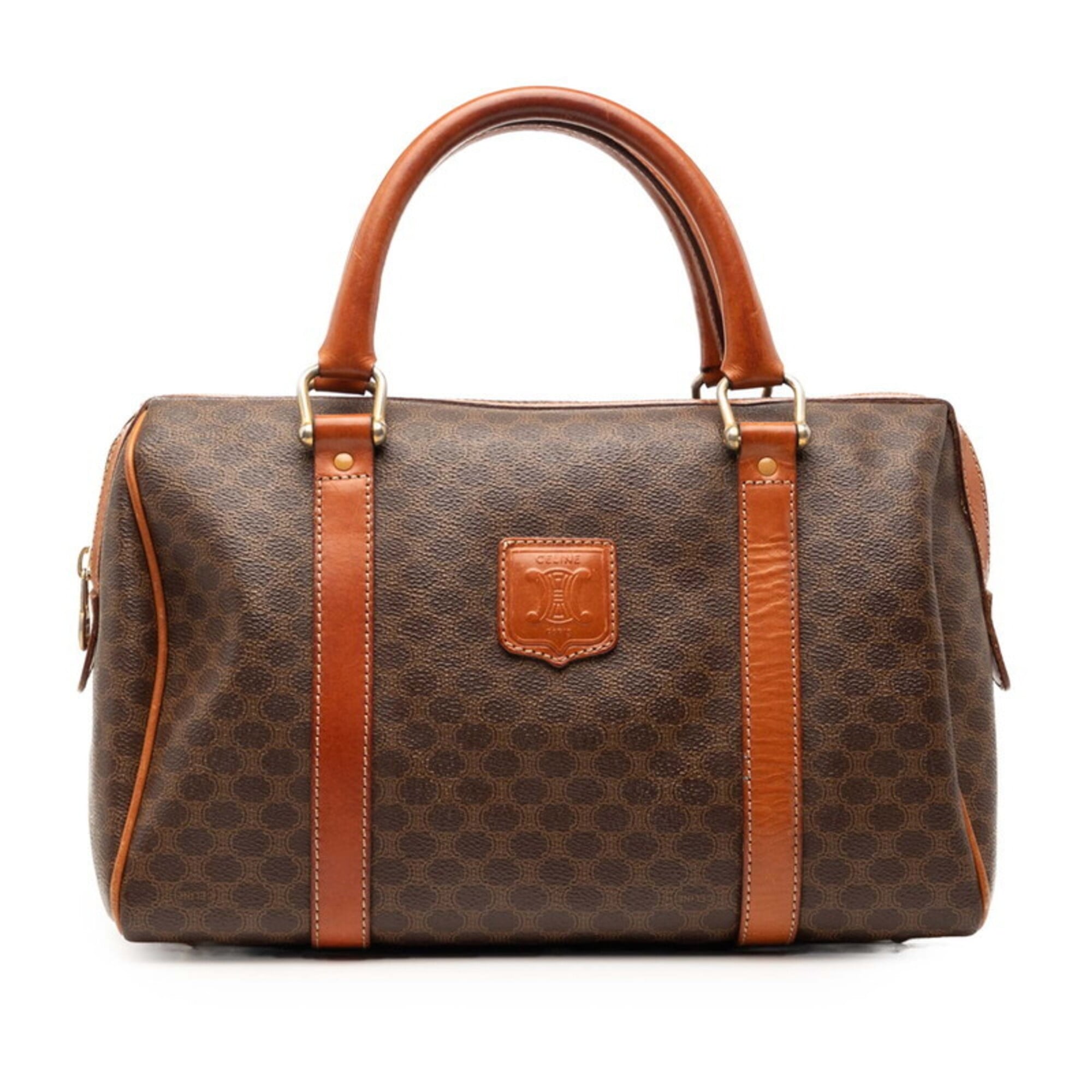 Celine Macadam Brown Leather Boston Bag Handbag (Pre-Owned)