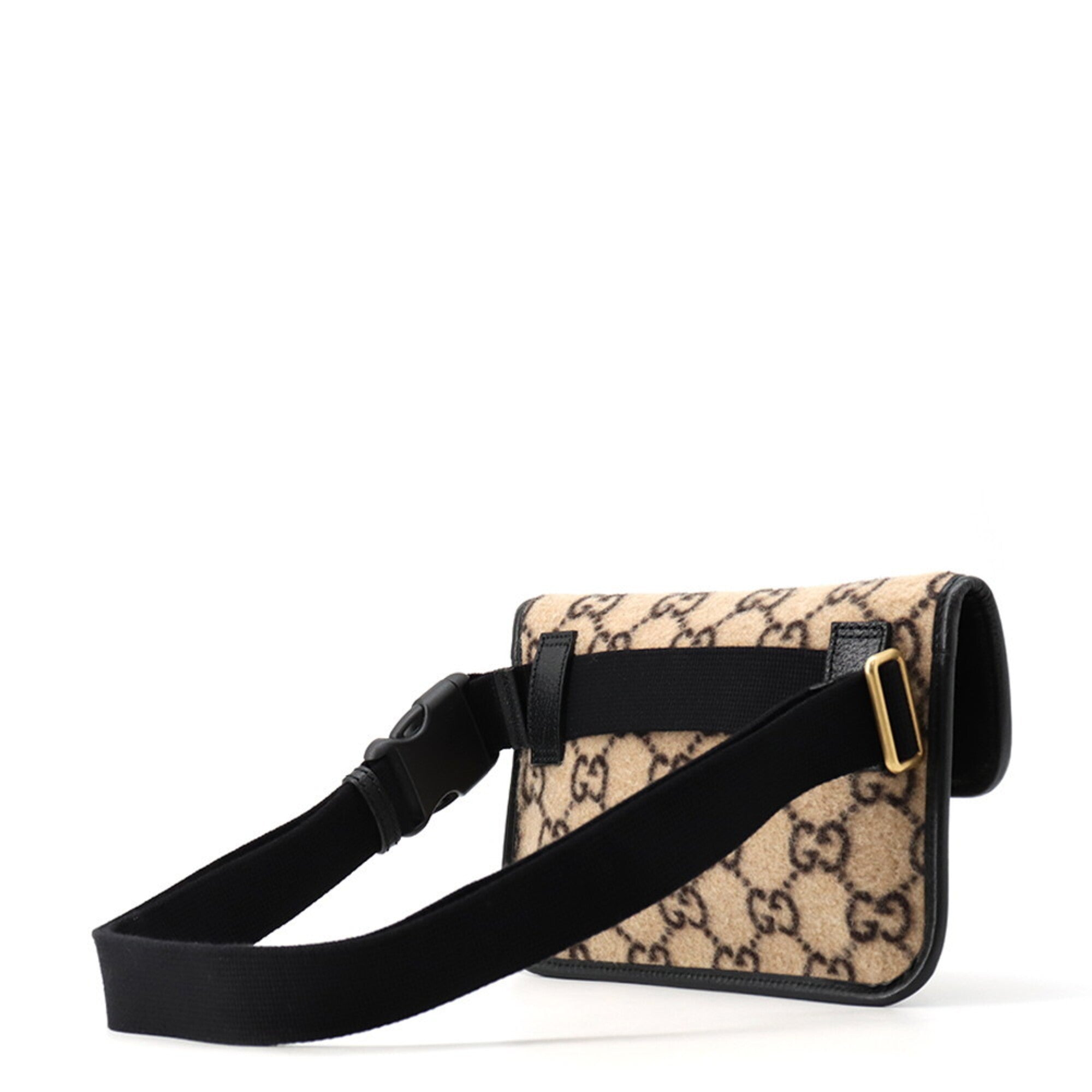 Gucci Beige Black Wool Leather Handbag Sling Bag (Pre-Owned)