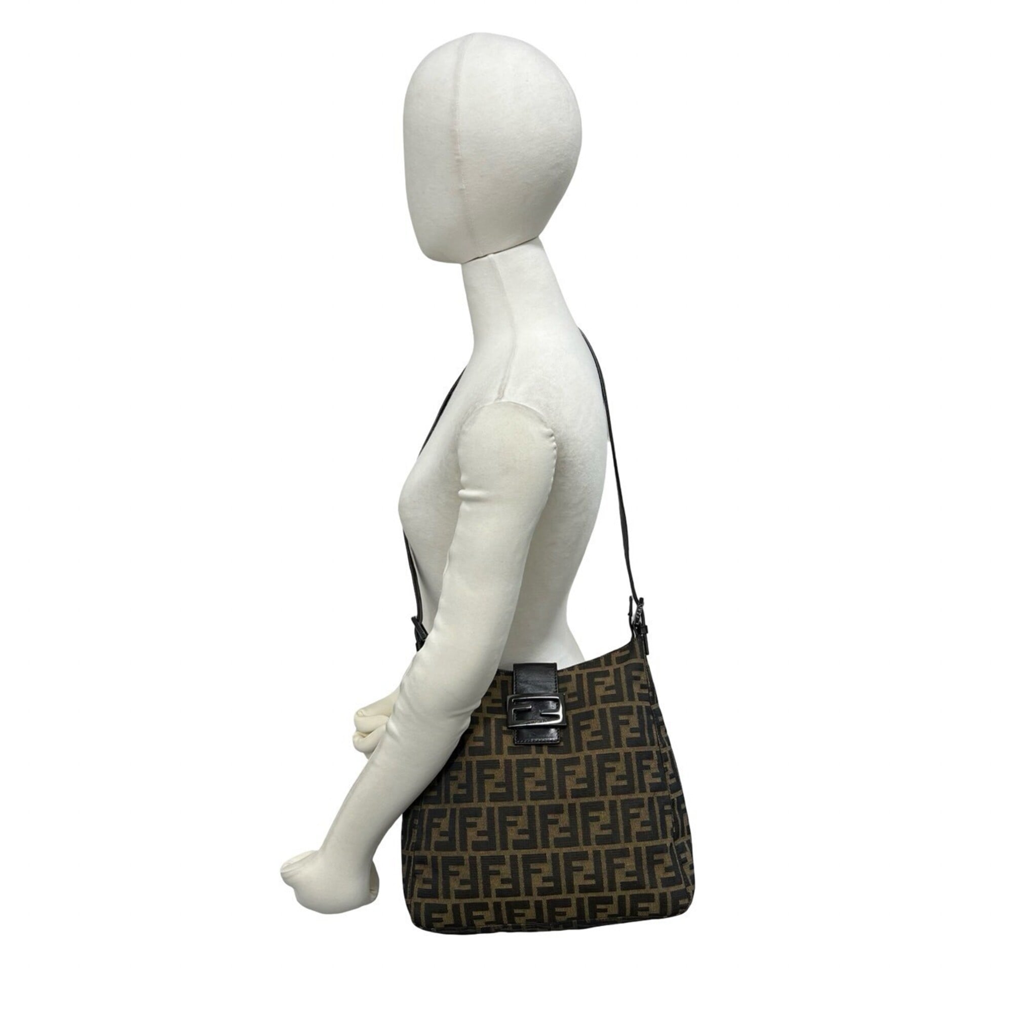 Fendi Black Brown Canvas Leather Shoulder Bag Tote Bag (Pre-Owned)
